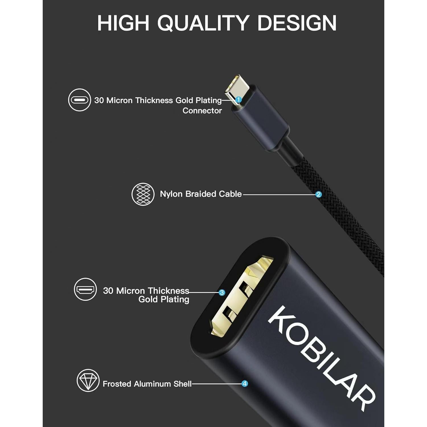 Adaptador USB C a HDMI 4K 60Hz Kobilar - Aluminio Negro
