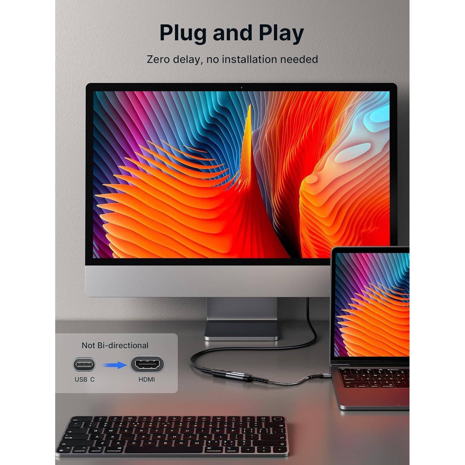 Adaptador JSAUX USB C a HDMI 4K - Compatible con iPhone y MacBook