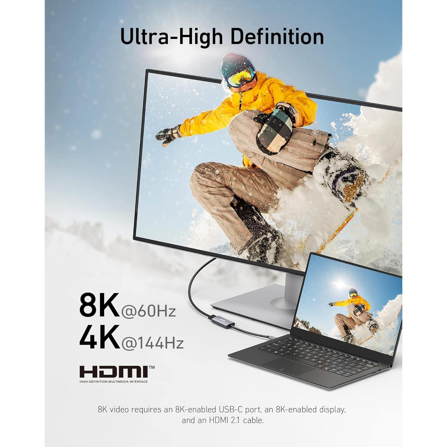 Adaptador USB-C a HDMI Anker A8317 - 8K@60Hz, 4K@144Hz