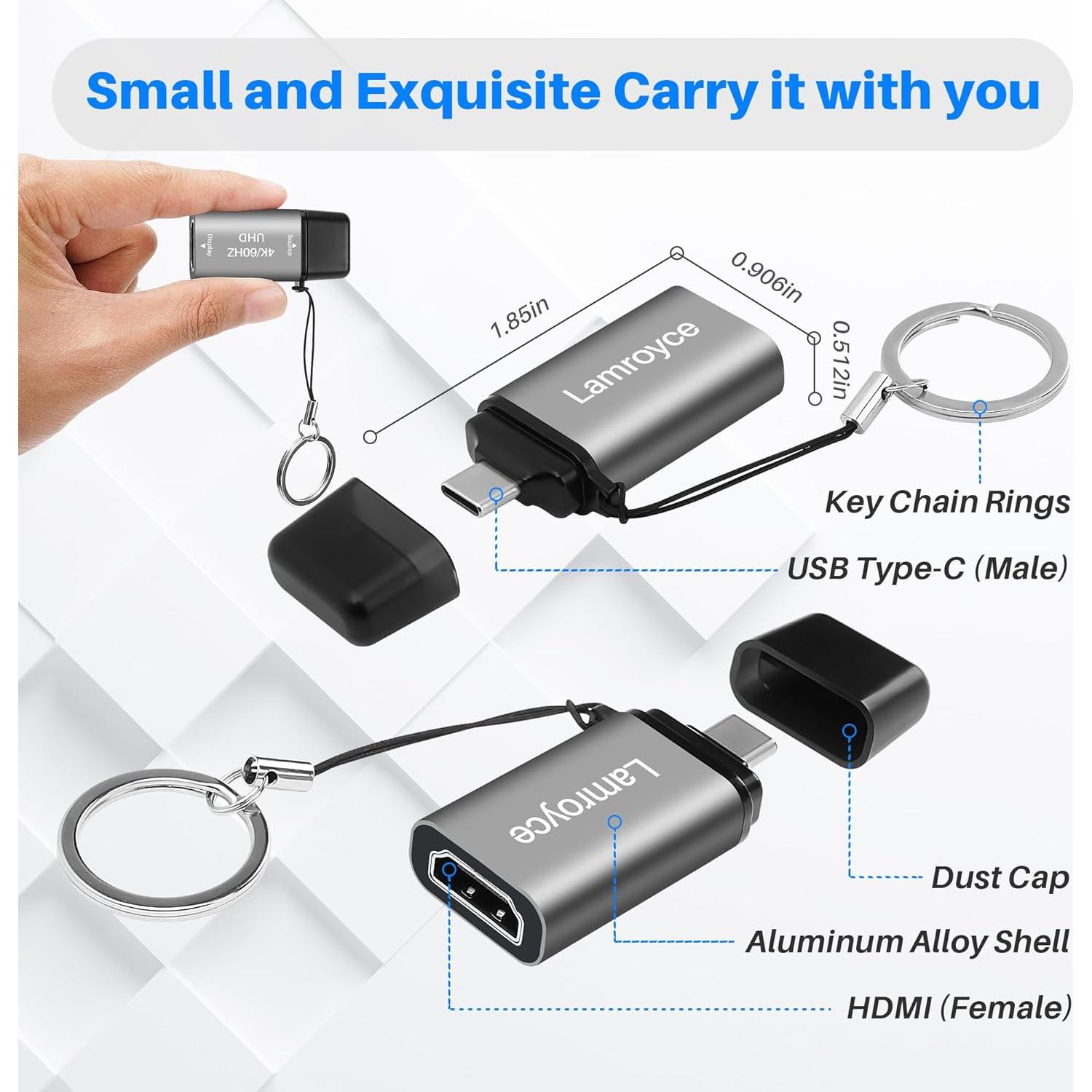 Adaptador USB C a HDMI 4K Lamroyce 18g Compatible iPhone y Mac