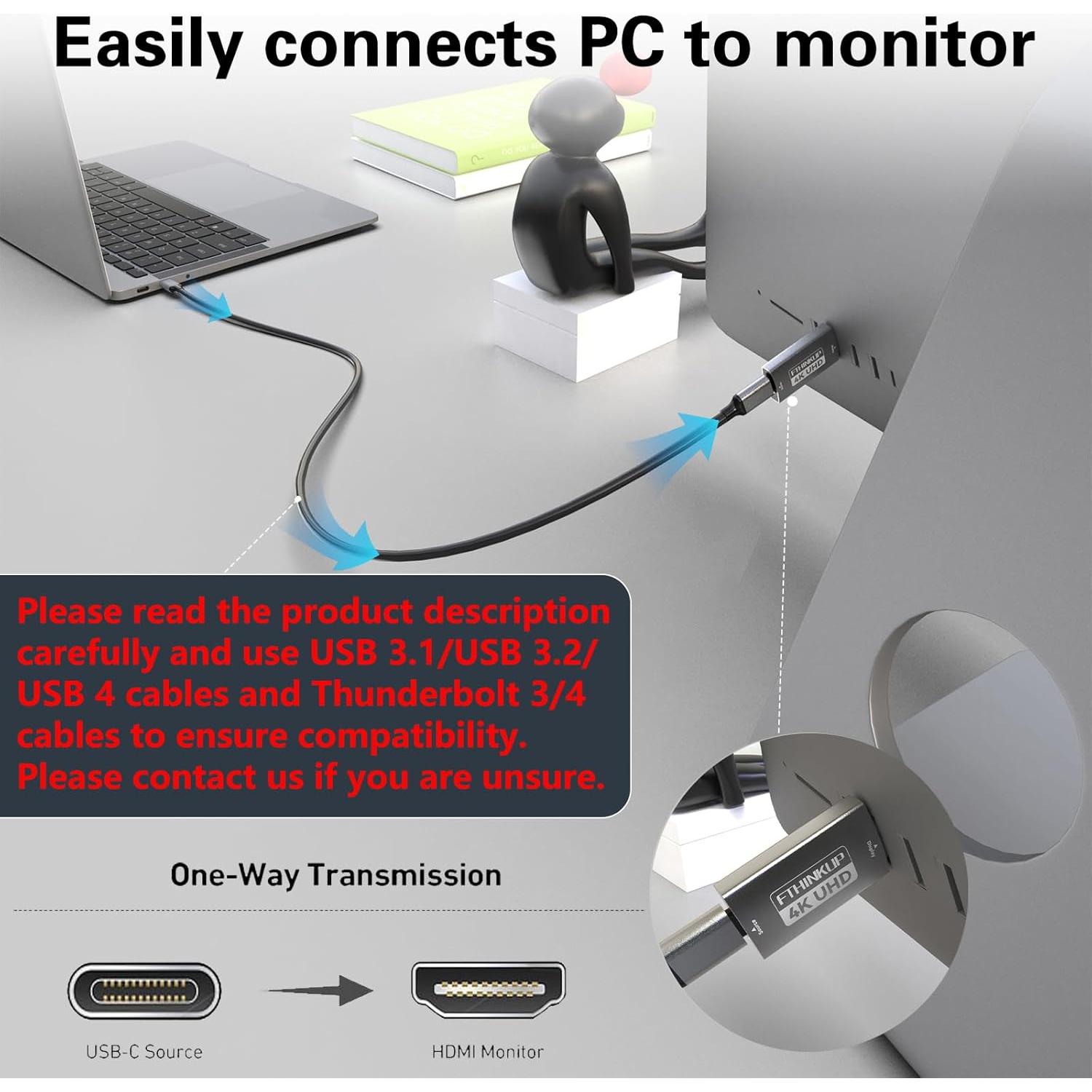 Adaptador USB-C a HDMI 4K FBesteam 1m Plug & Play