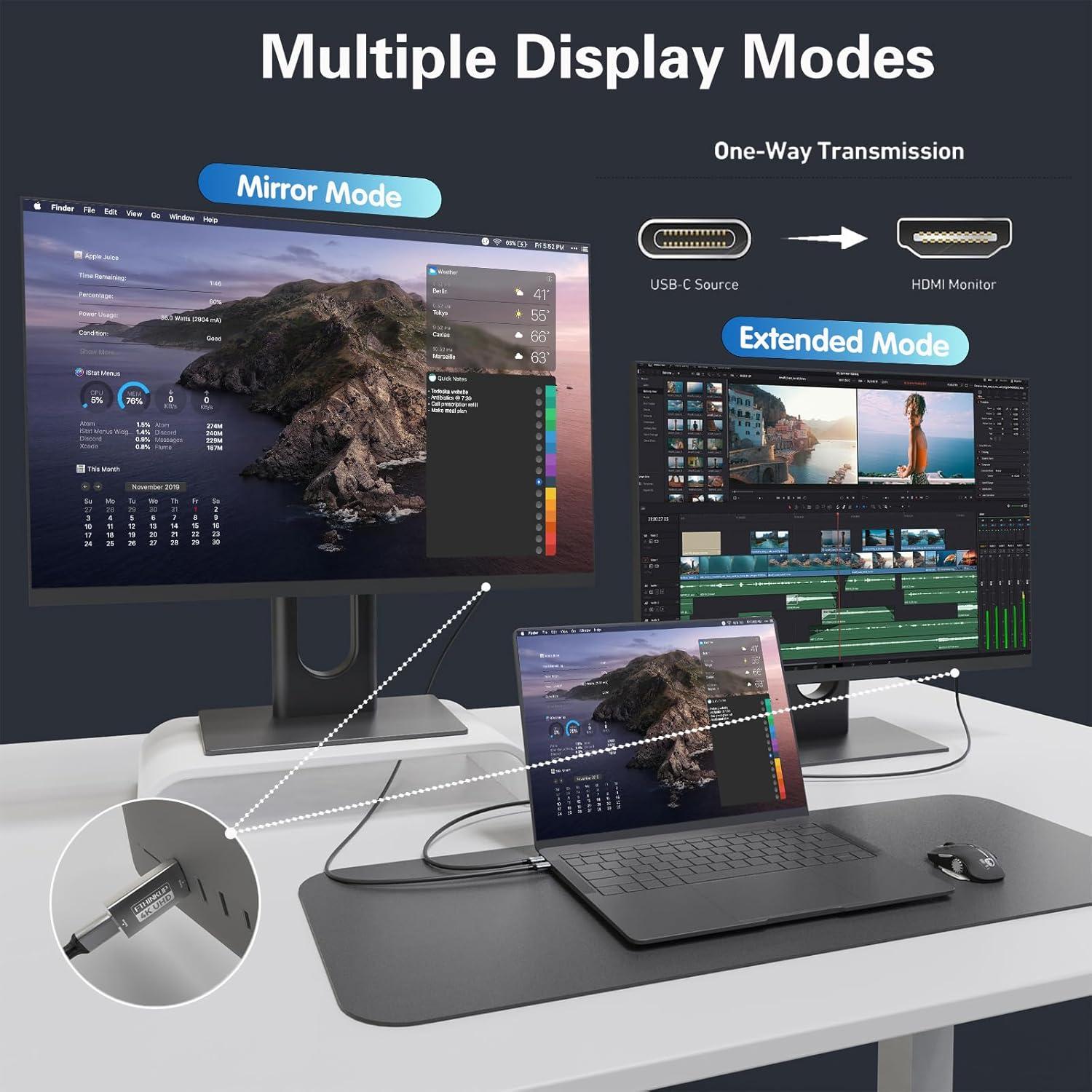 Adaptador USB-C a HDMI 4K FBesteam 1m Plug & Play