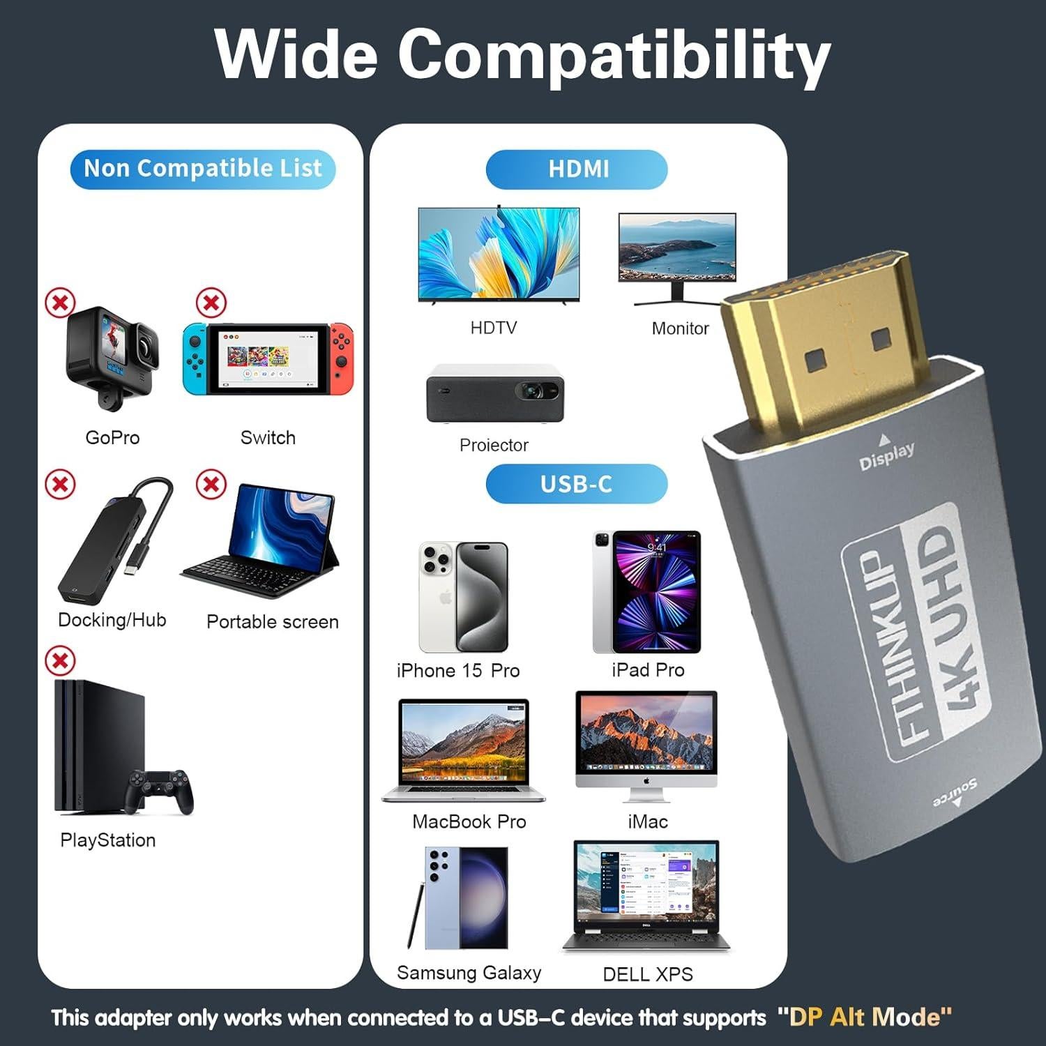 Adaptador USB-C a HDMI 4K FBesteam 1m Plug & Play
