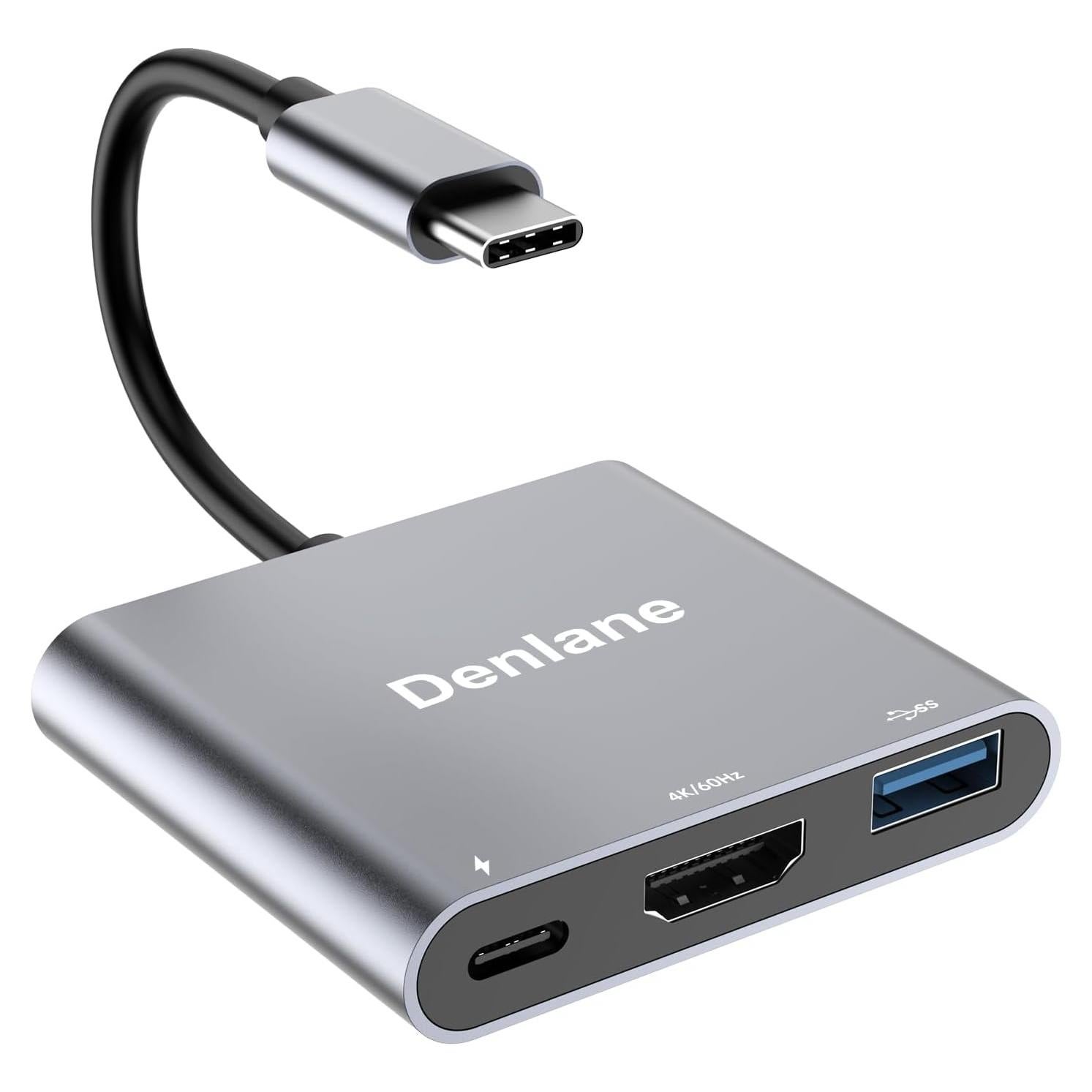 Adaptador USB-C a HDMI 4K Denlane con USB 3.0 y Carga 100W
