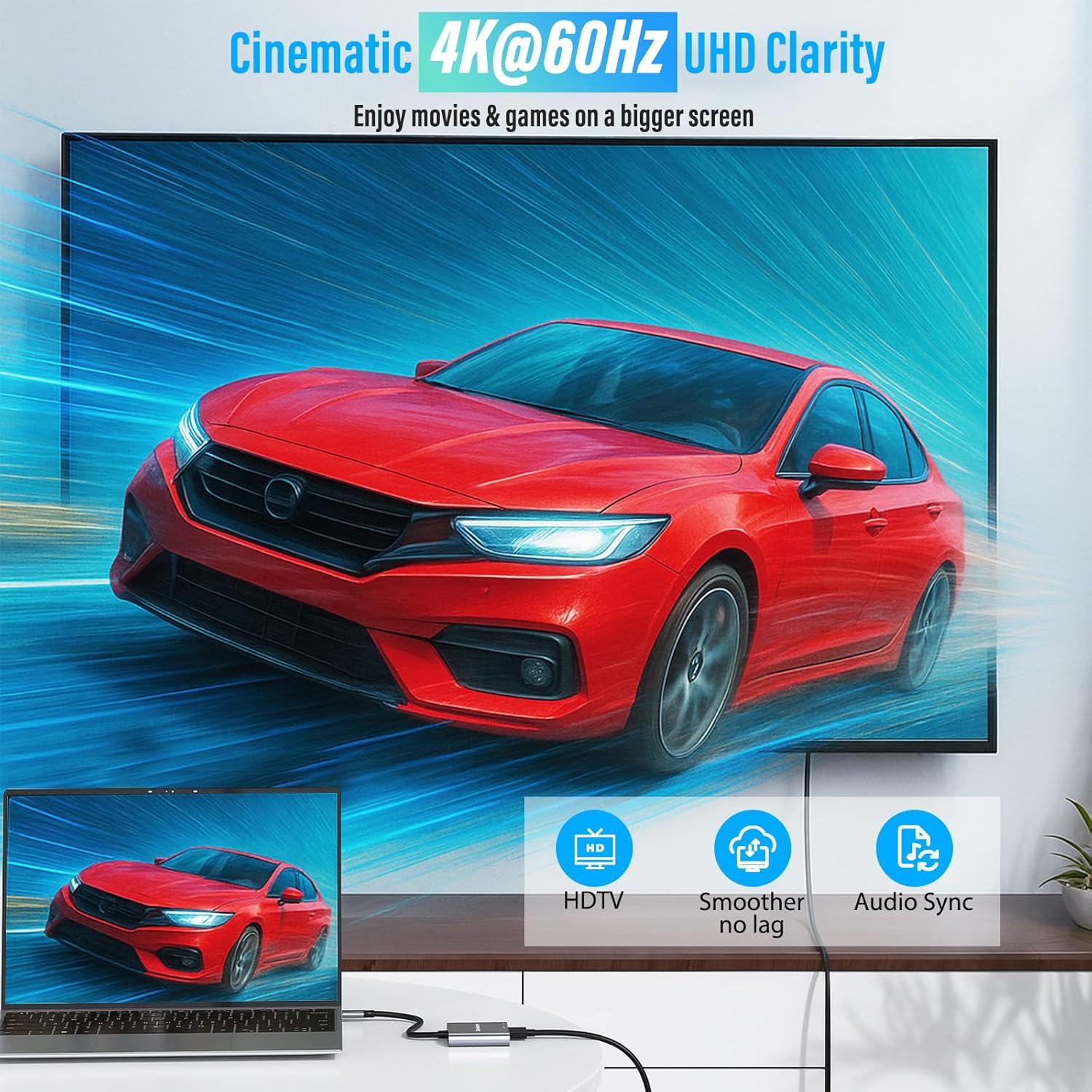 Adaptador USB-C a HDMI 4K Denlane con USB 3.0 y Carga 100W