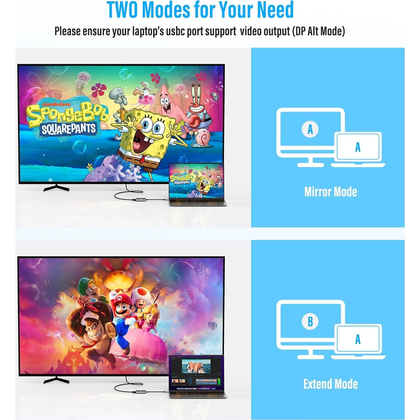 Adaptador USB-C a HDMI 4K Denlane con USB 3.0 y Carga 100W