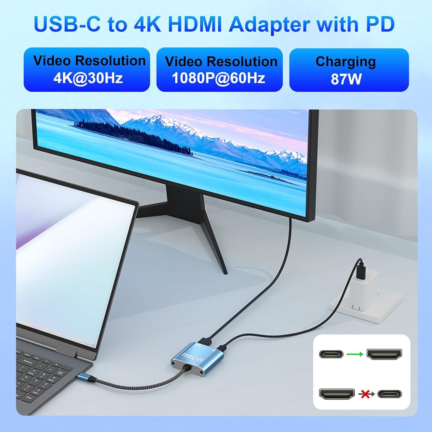 Adaptador USB C a HDMI 4K AUKOKIOULA - Compatible iPhone 15, MacBook