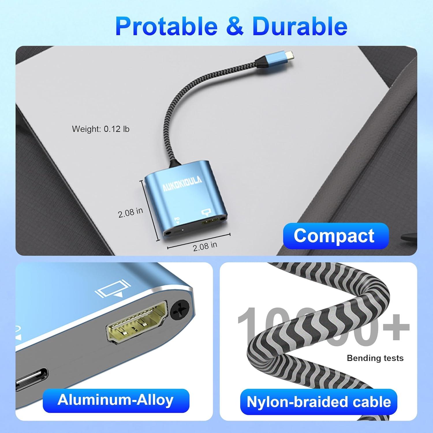 Adaptador USB C a HDMI 4K AUKOKIOULA - Compatible iPhone 15, MacBook