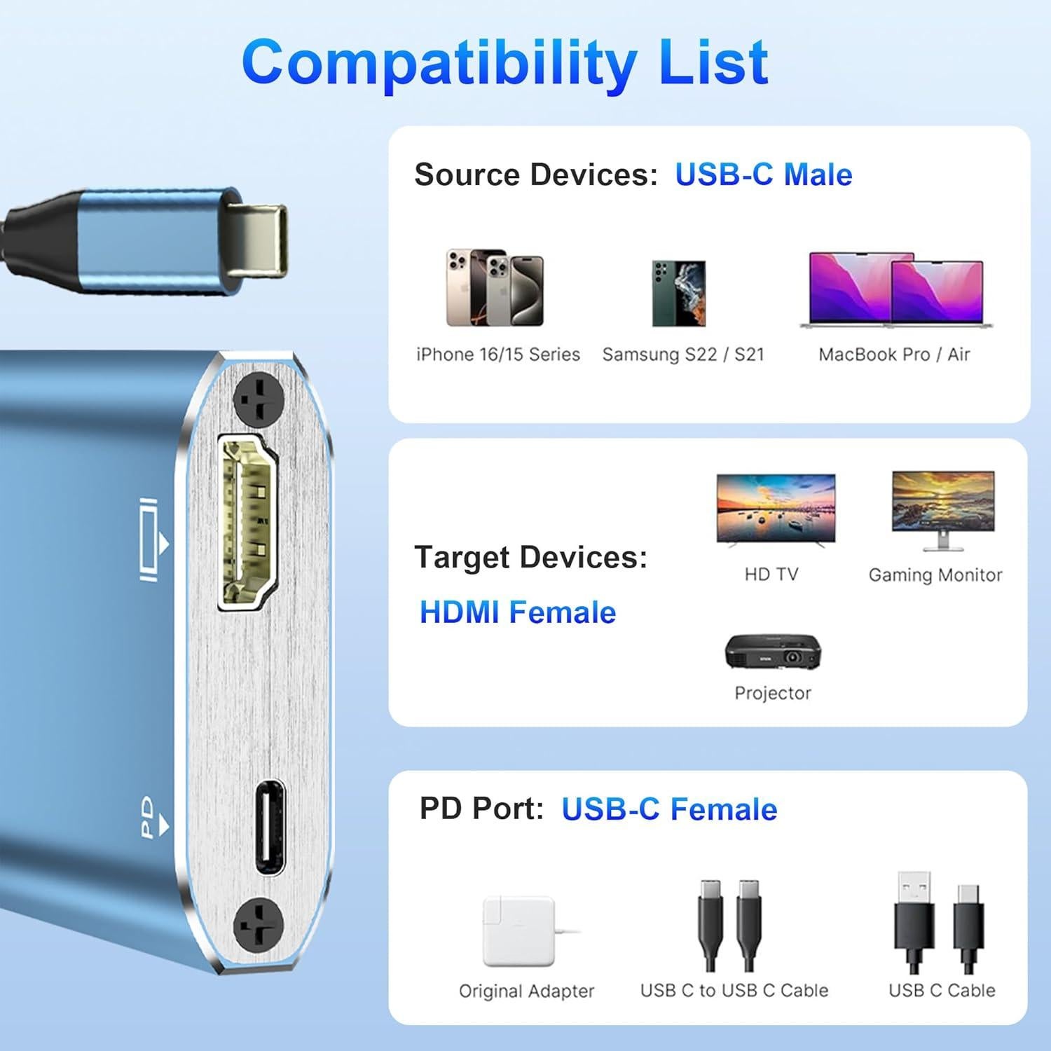Adaptador USB C a HDMI 4K AUKOKIOULA - Compatible iPhone 15, MacBook