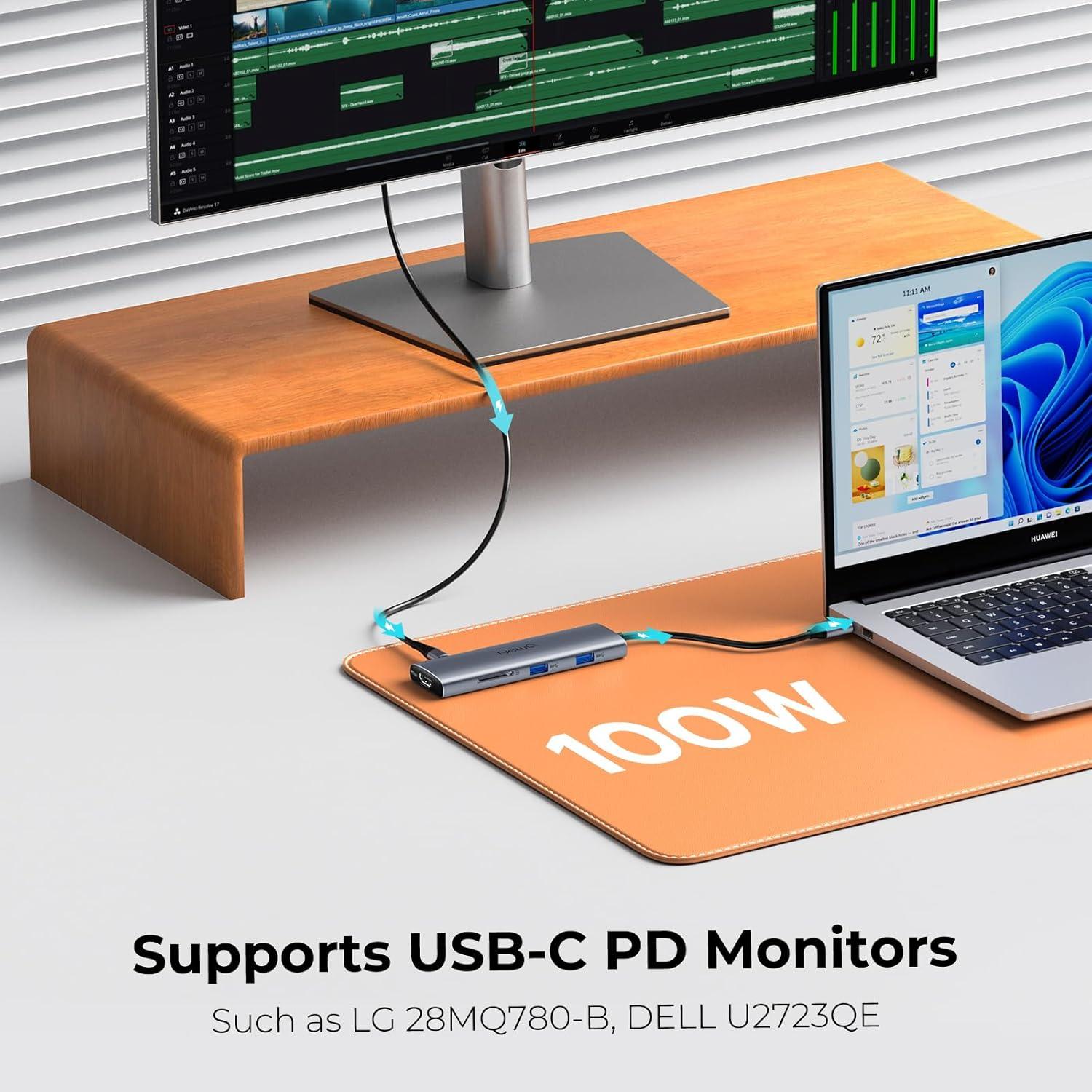 Hub USB-C NewQ para Monitores Duales 4K, 10Gbps, 6 Puertos