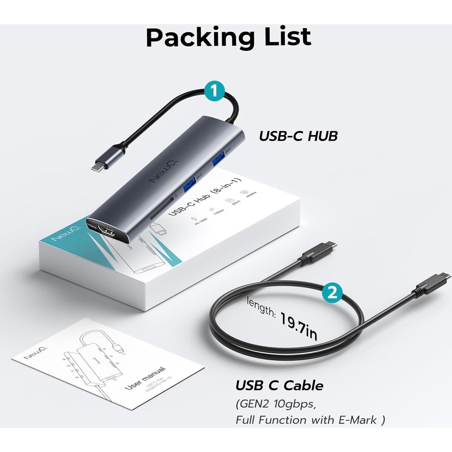 Hub USB-C NewQ para Monitores Duales 4K, 10Gbps, 6 Puertos