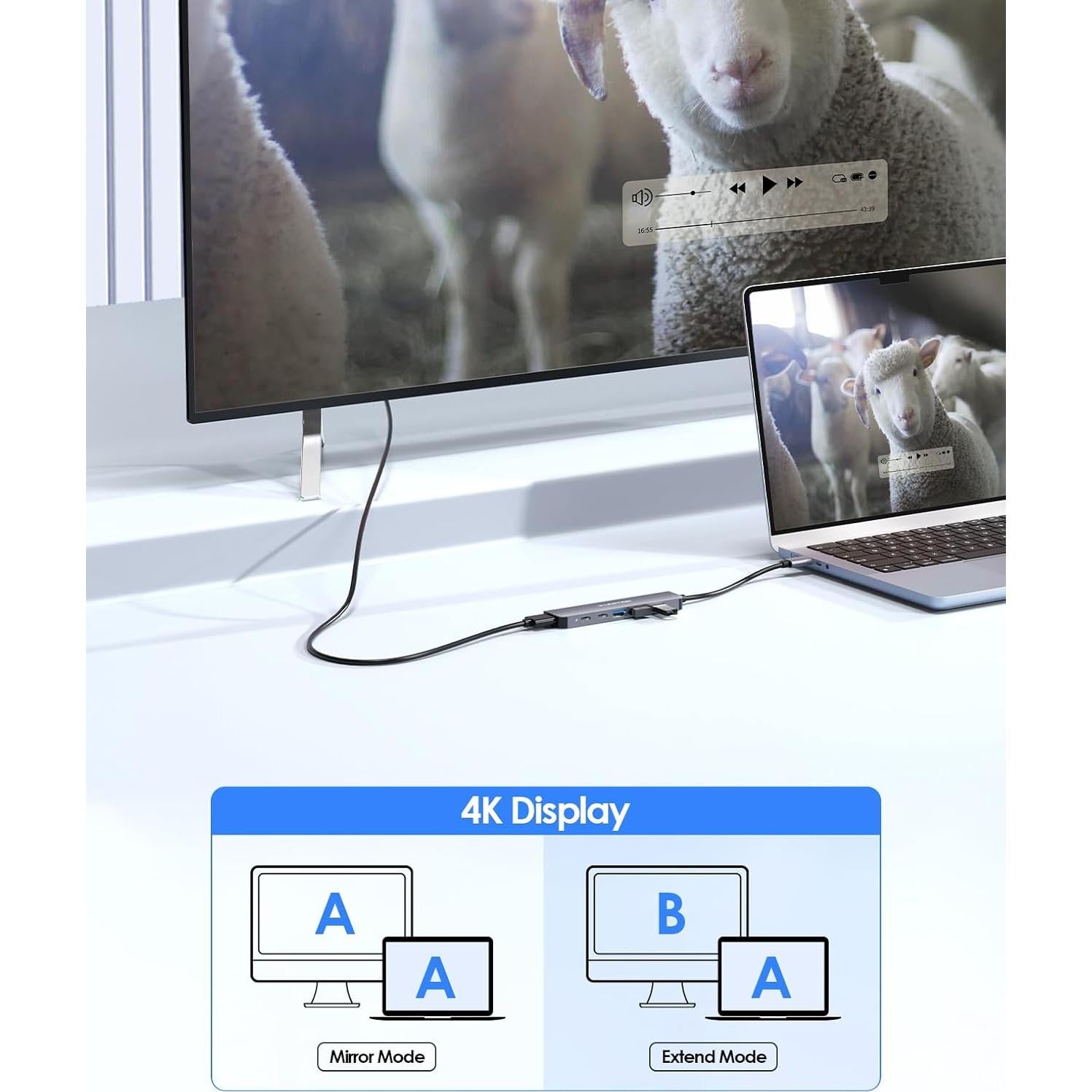 Hub USB C Lention CE35s 6 en 1 con HDMI 4K y 3 USB-A