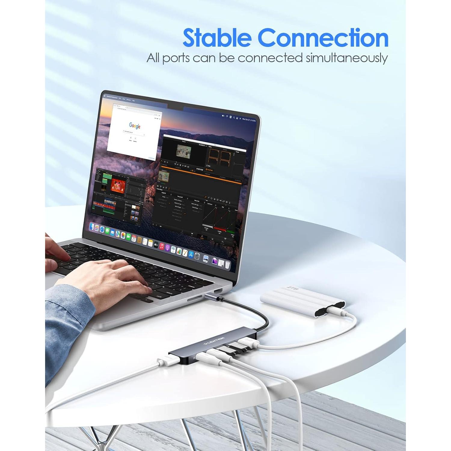 Hub USB C Lention CE35s 6 en 1 con HDMI 4K y 3 USB-A