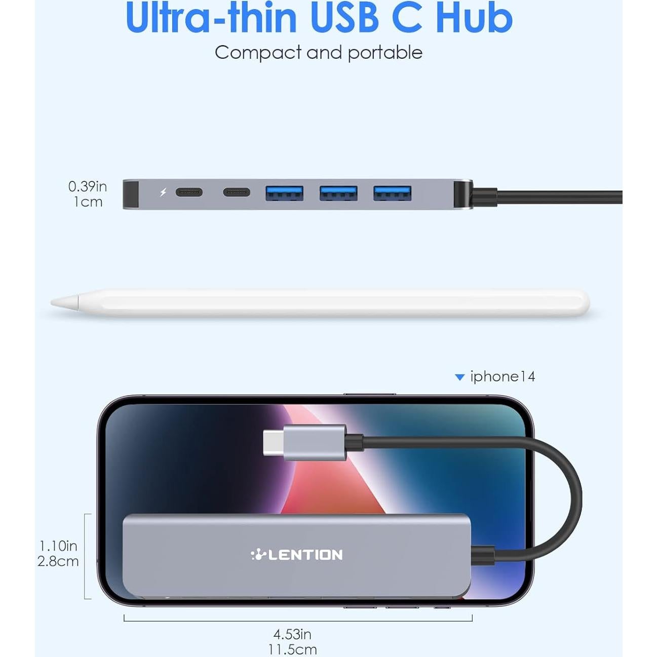 Hub USB C Lention CE35s 6 en 1 con HDMI 4K y 3 USB-A