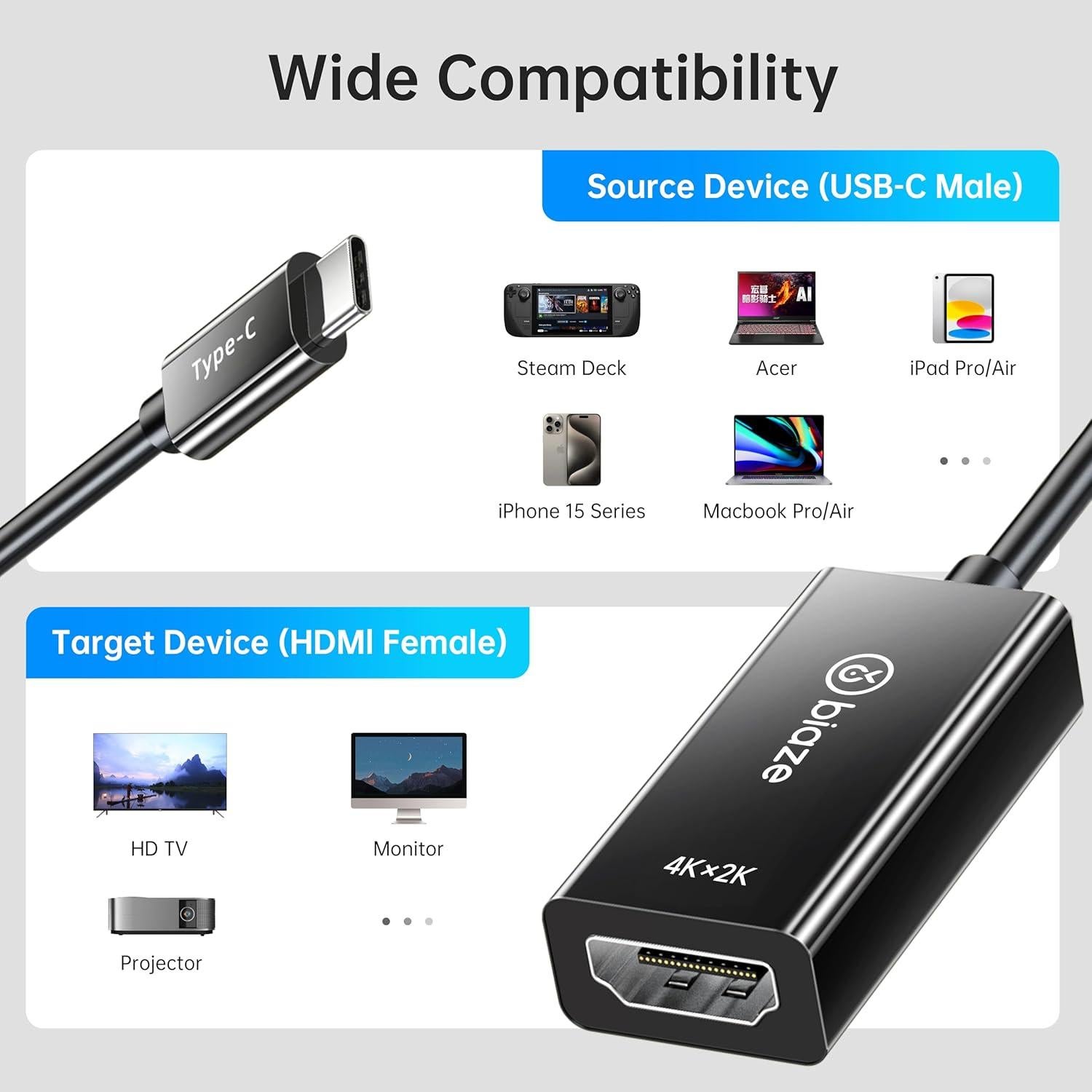 Adaptador USB C a HDMI 4K Biaze con HDR Dinámico 32g