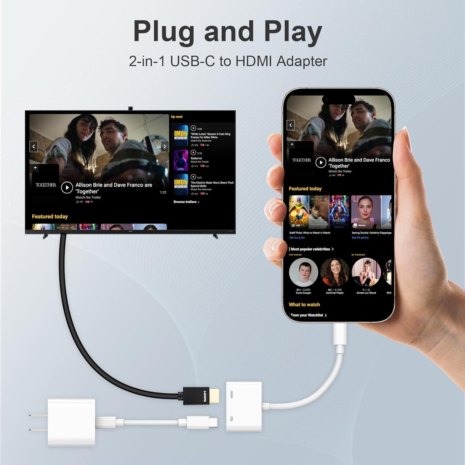 Adaptador USB C a HDMI SUPVOL 4K para iPhone 15/16 y MacBook