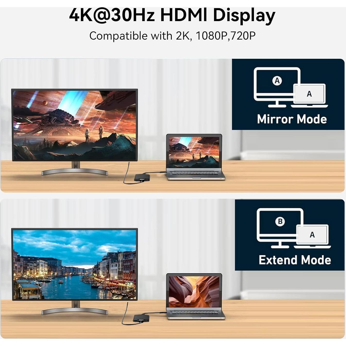 Adaptador USB C a HDMI 4K Huiiwiz con USB3.0 y PD 100W