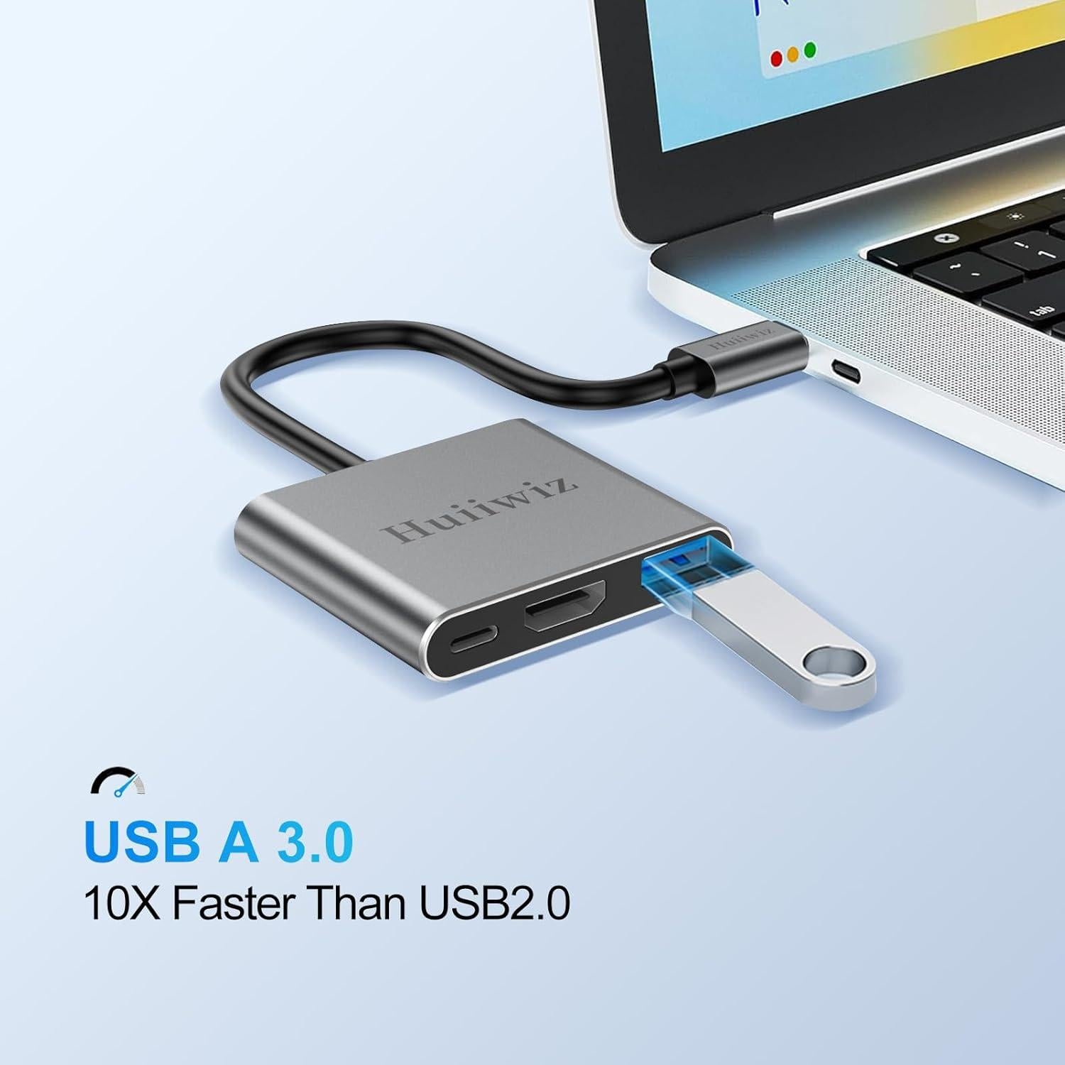 Adaptador USB C a HDMI 4K Huiiwiz con USB3.0 y PD 100W