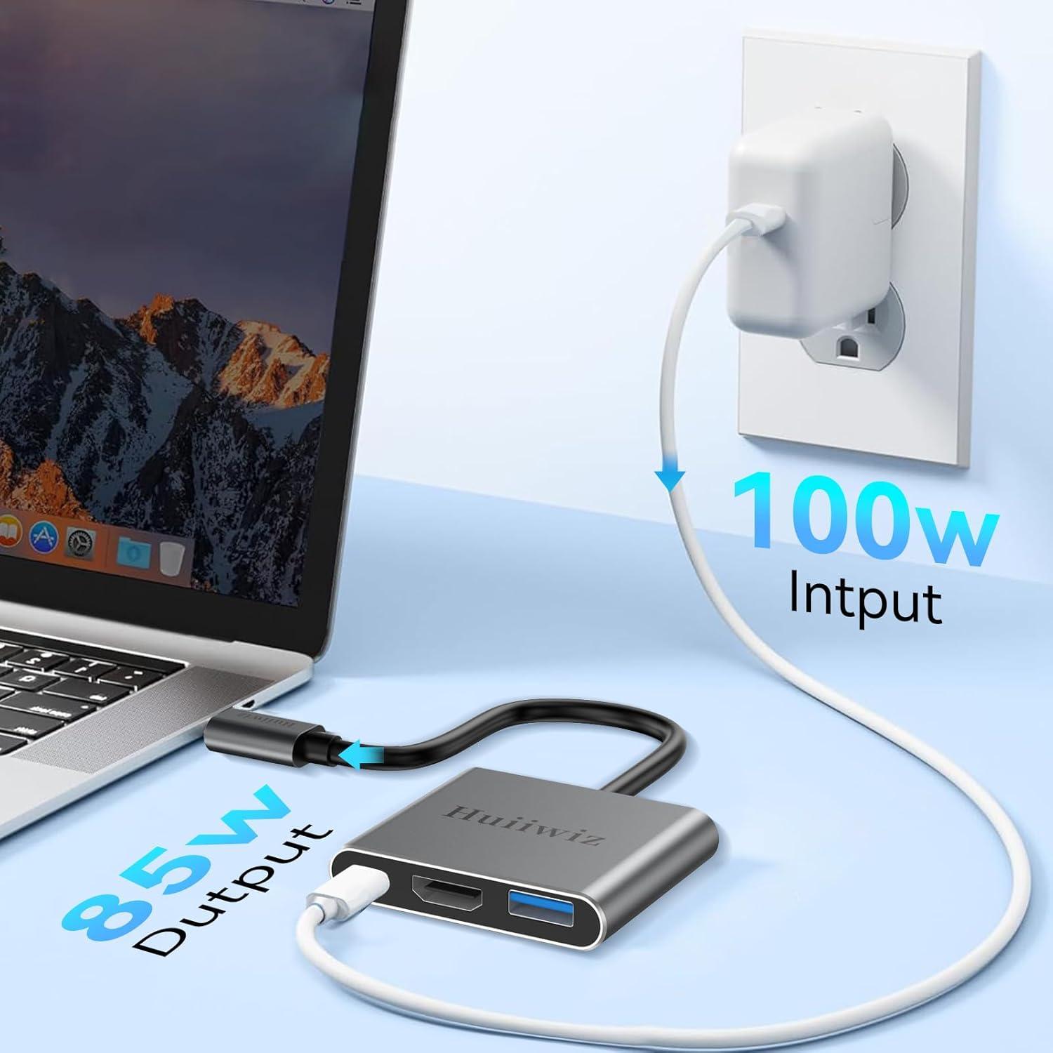 Adaptador USB C a HDMI 4K Huiiwiz con USB3.0 y PD 100W