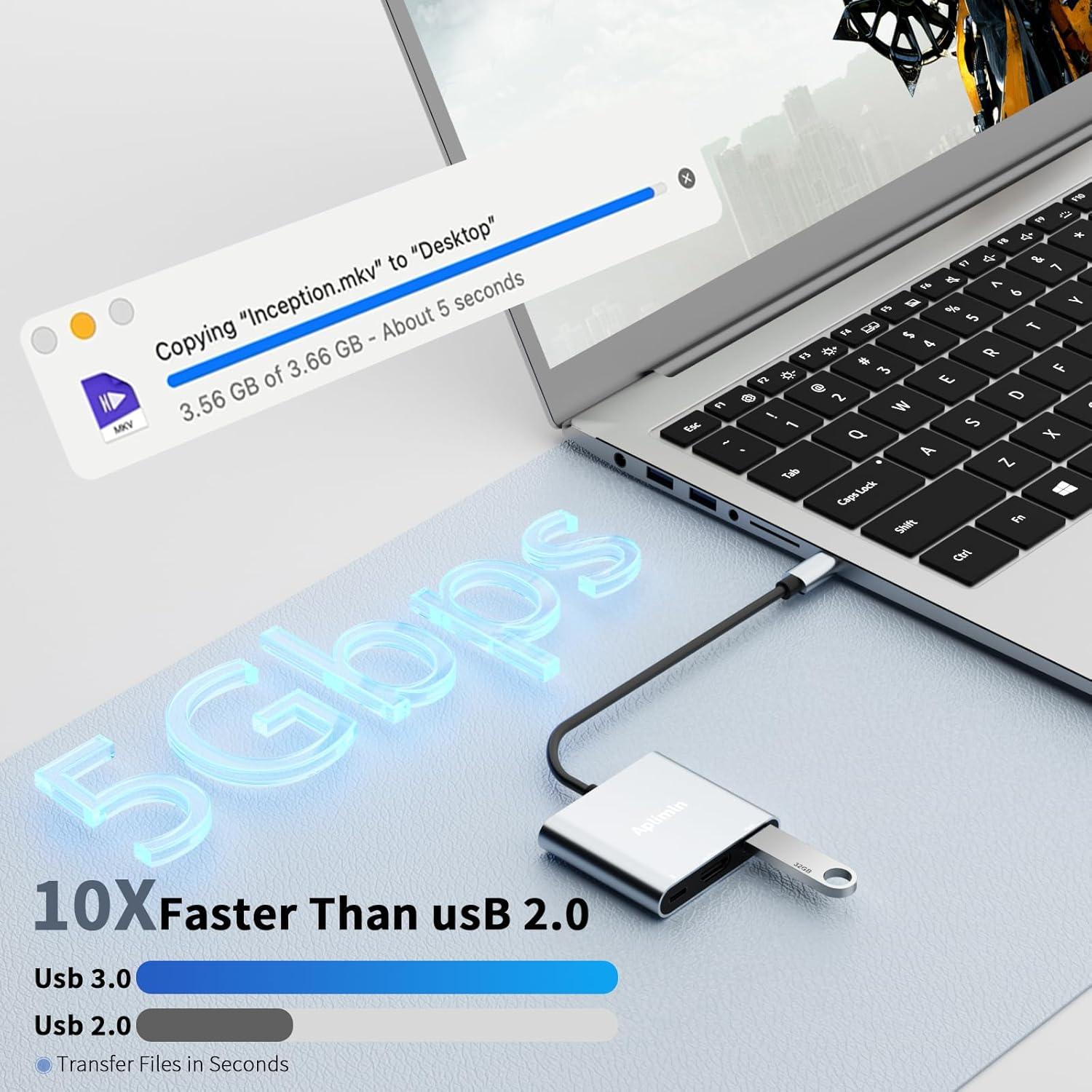Adaptador USB-C a HDMI 4K Aplimln con USB-A y PD 100W