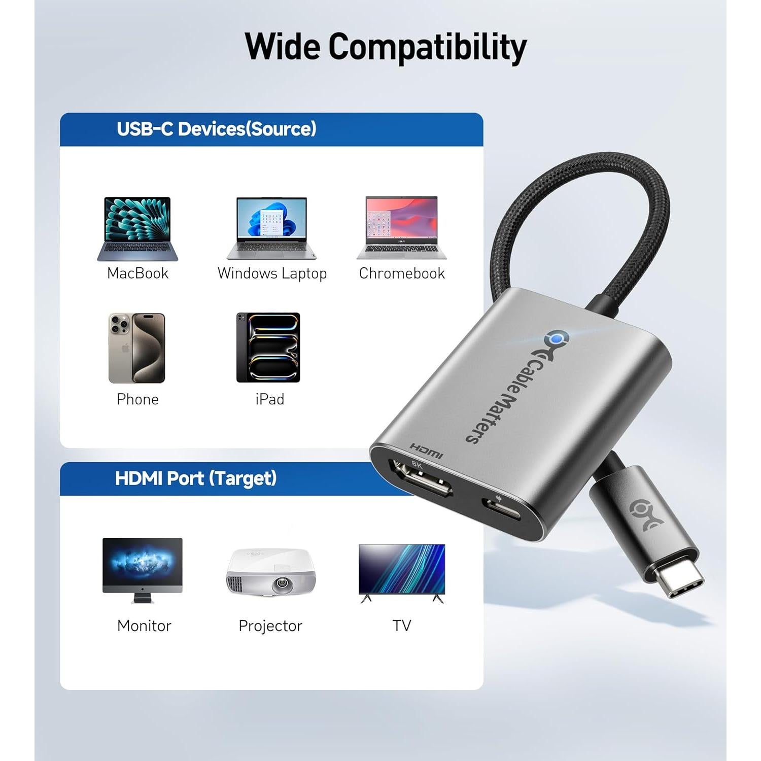 Adaptador USB C a HDMI 2.1 Cable Matters 48Gbps 140W 8K 60Hz