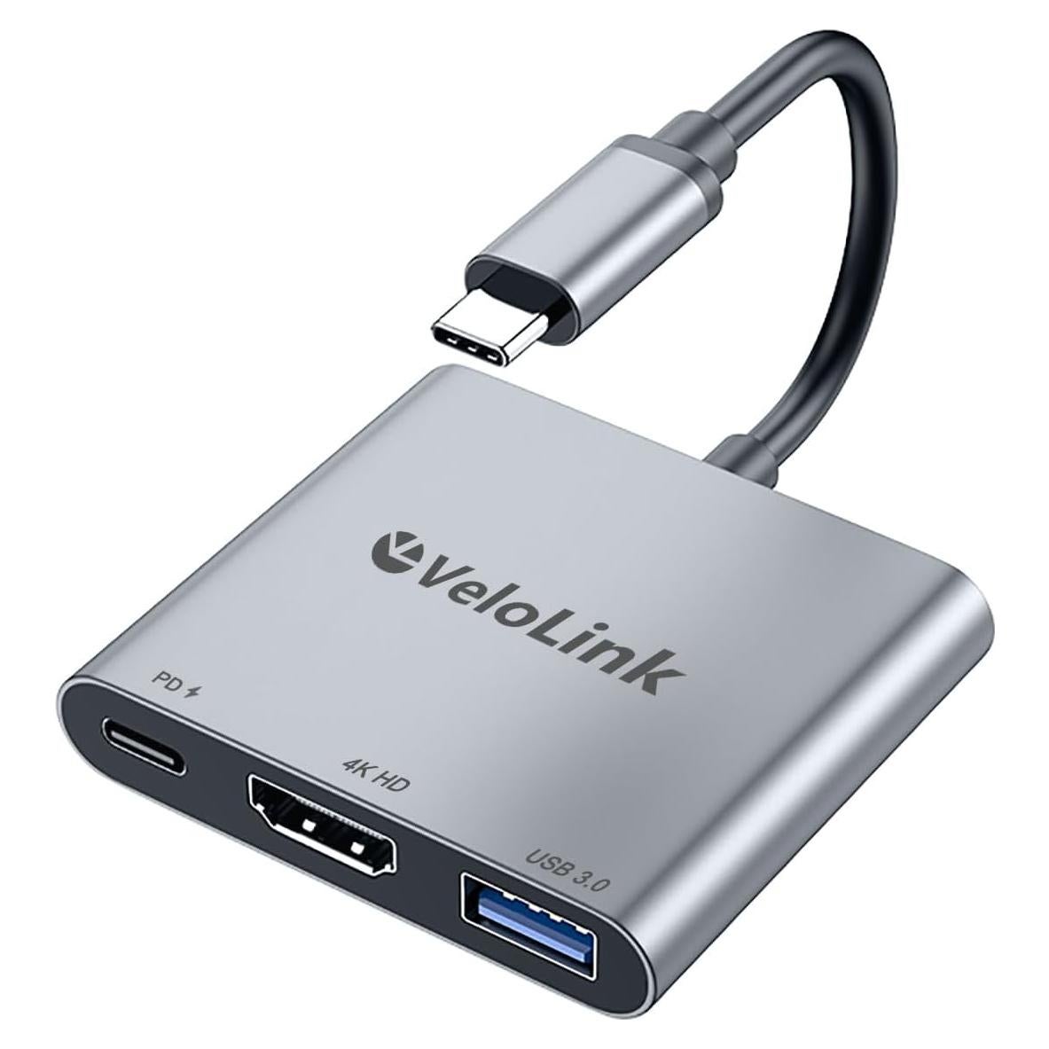 Adaptador USB-C a HDMI 4K 100W PD VELOLINK 3 en 1