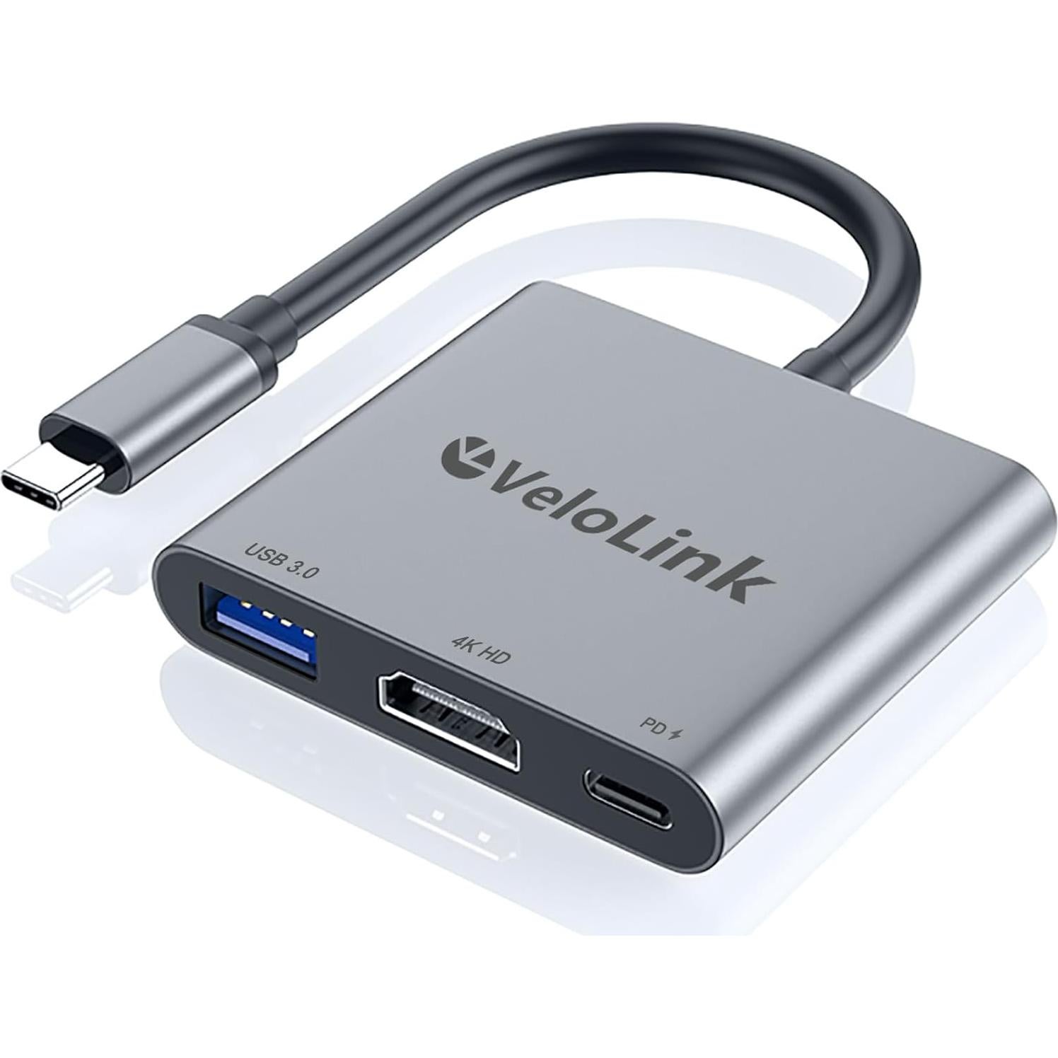 Adaptador USB-C a HDMI 4K 100W PD VELOLINK 3 en 1