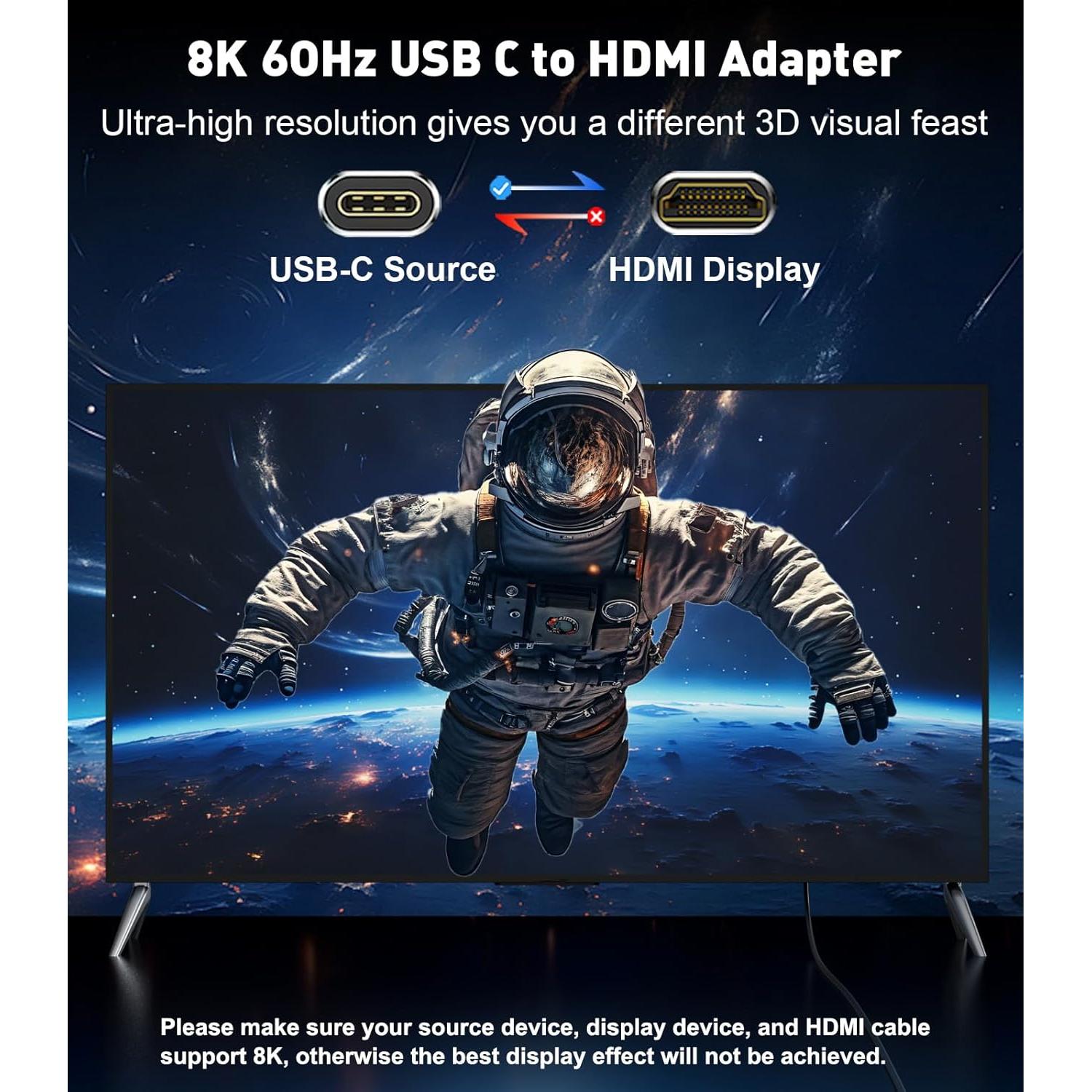 Adaptador USB C a HDMI 2.1 THANDBLE 8K 60Hz Plug and Play