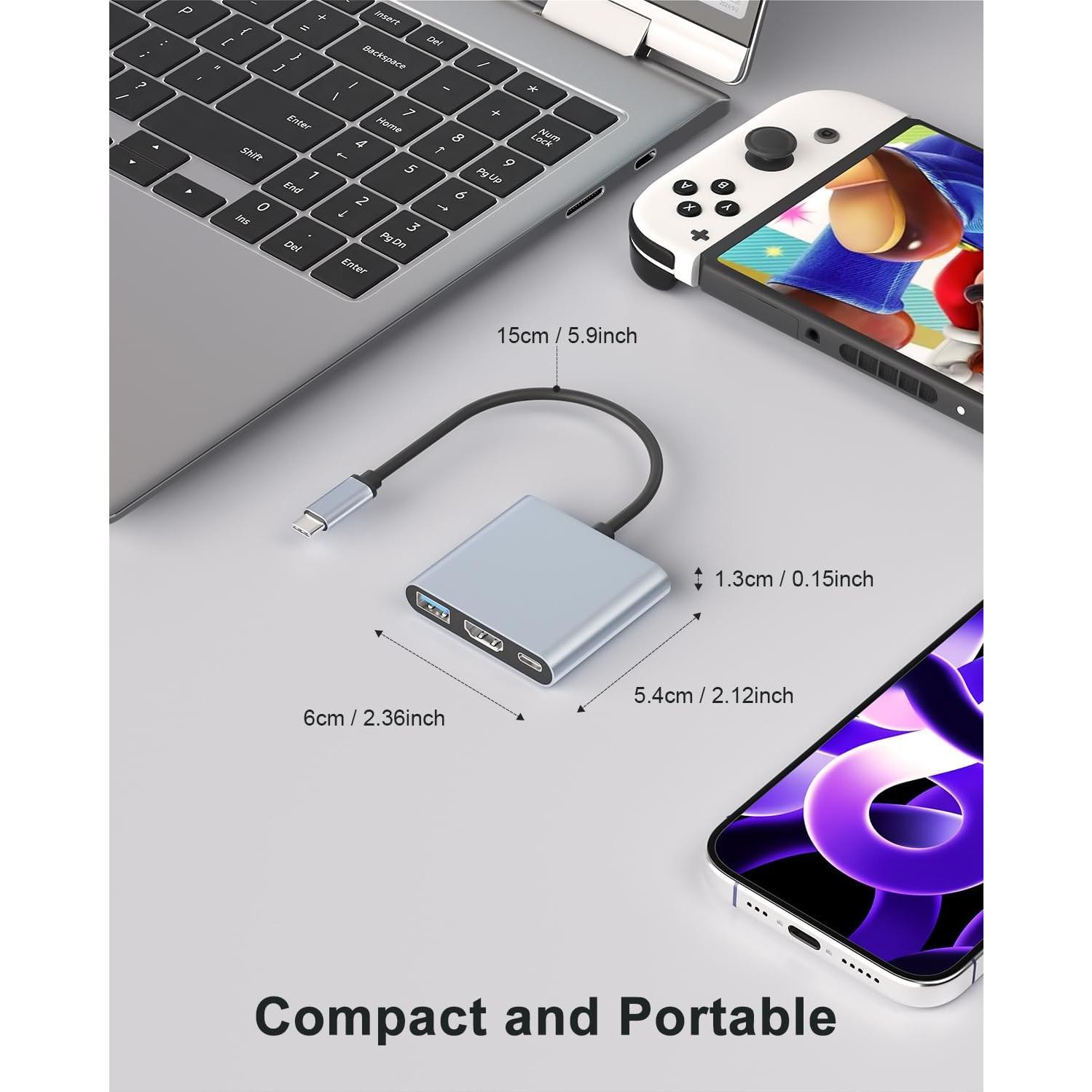 Adaptador USB-C a HDMI Gmeaou para iPhone 15, 4K 30Hz