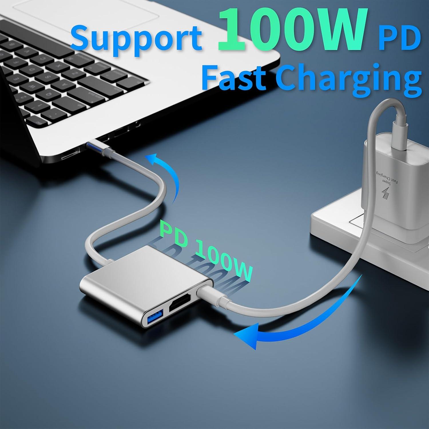 Adaptador USB C a HDMI 4K Groodo con USB-A 3.0 y PD 100W