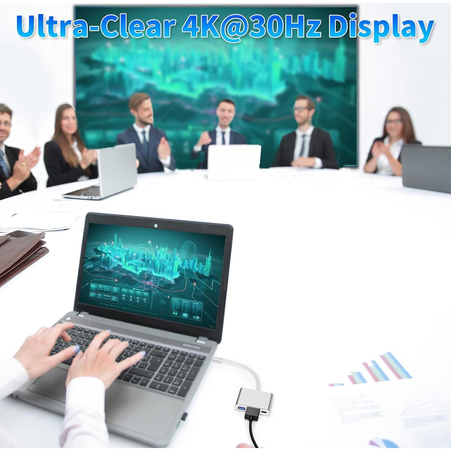 Adaptador USB C a HDMI 4K Groodo con USB-A 3.0 y PD 100W