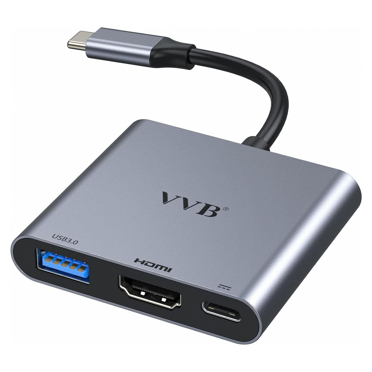 Adaptador USB C a HDMI 4K VVB 3 en 1 con USB 3.0 y Carga