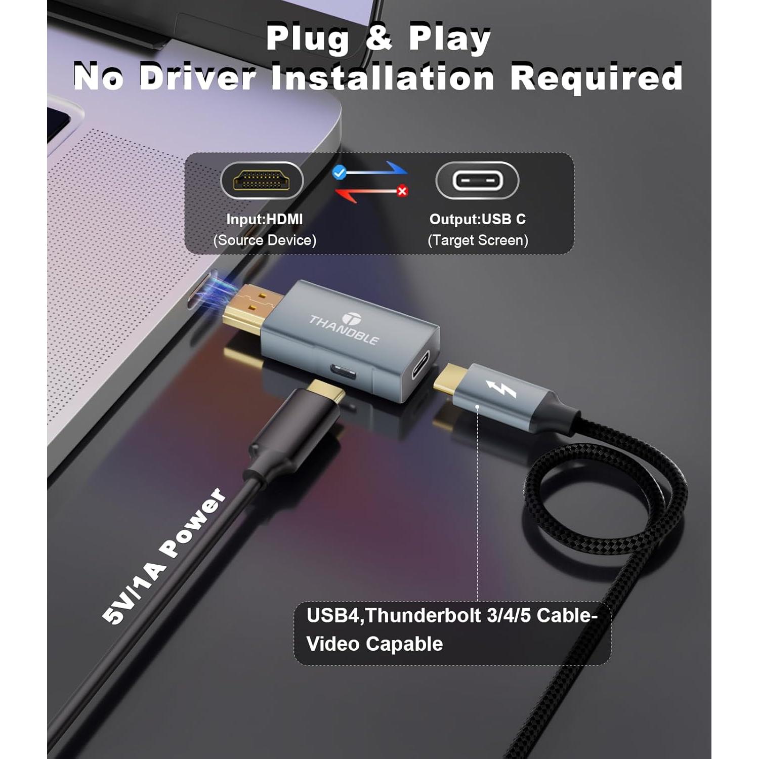 Adaptador HDMI a USB-C 4K 60Hz THANDBLE - Unidireccional