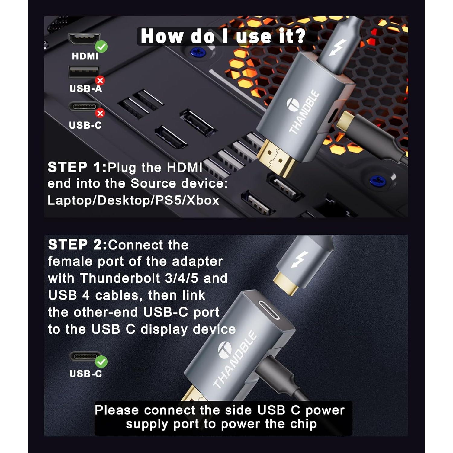 Adaptador HDMI a USB-C 4K 60Hz THANDBLE - Unidireccional