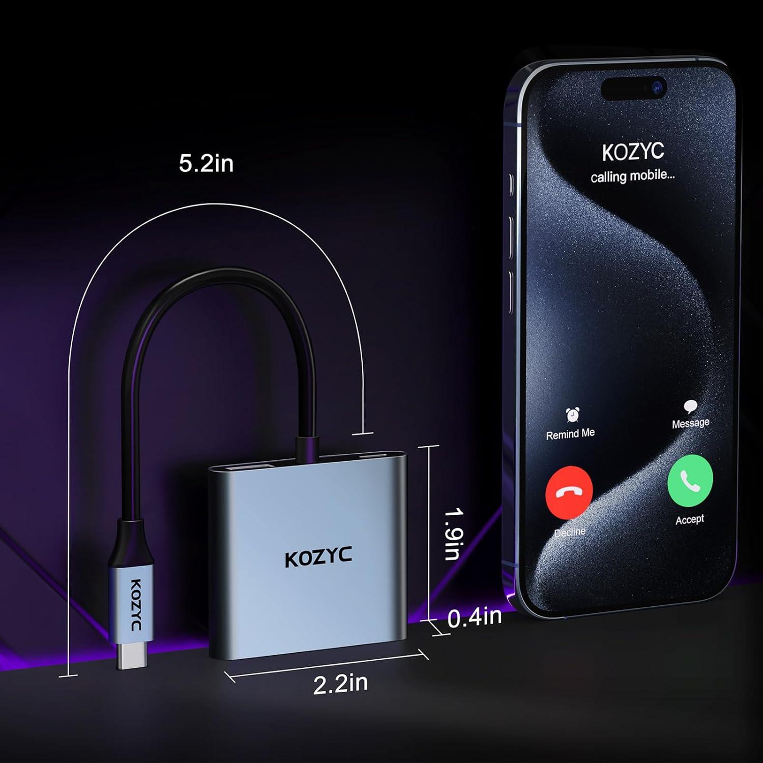 Adaptador USB C a Doble HDMI 4K KOZYC Hub 4 en 1 Plata