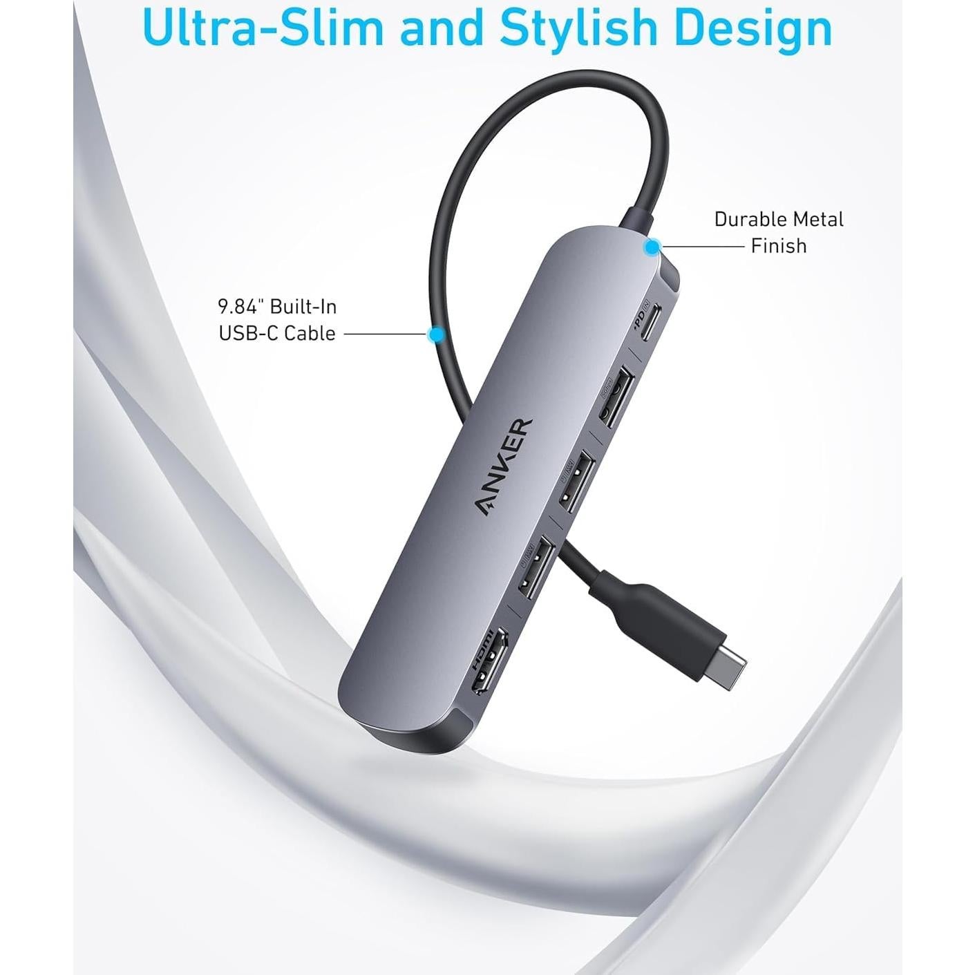 Hub USB-C Anker 5-en-1 HDMI 4K, Carga 90W, Compacto