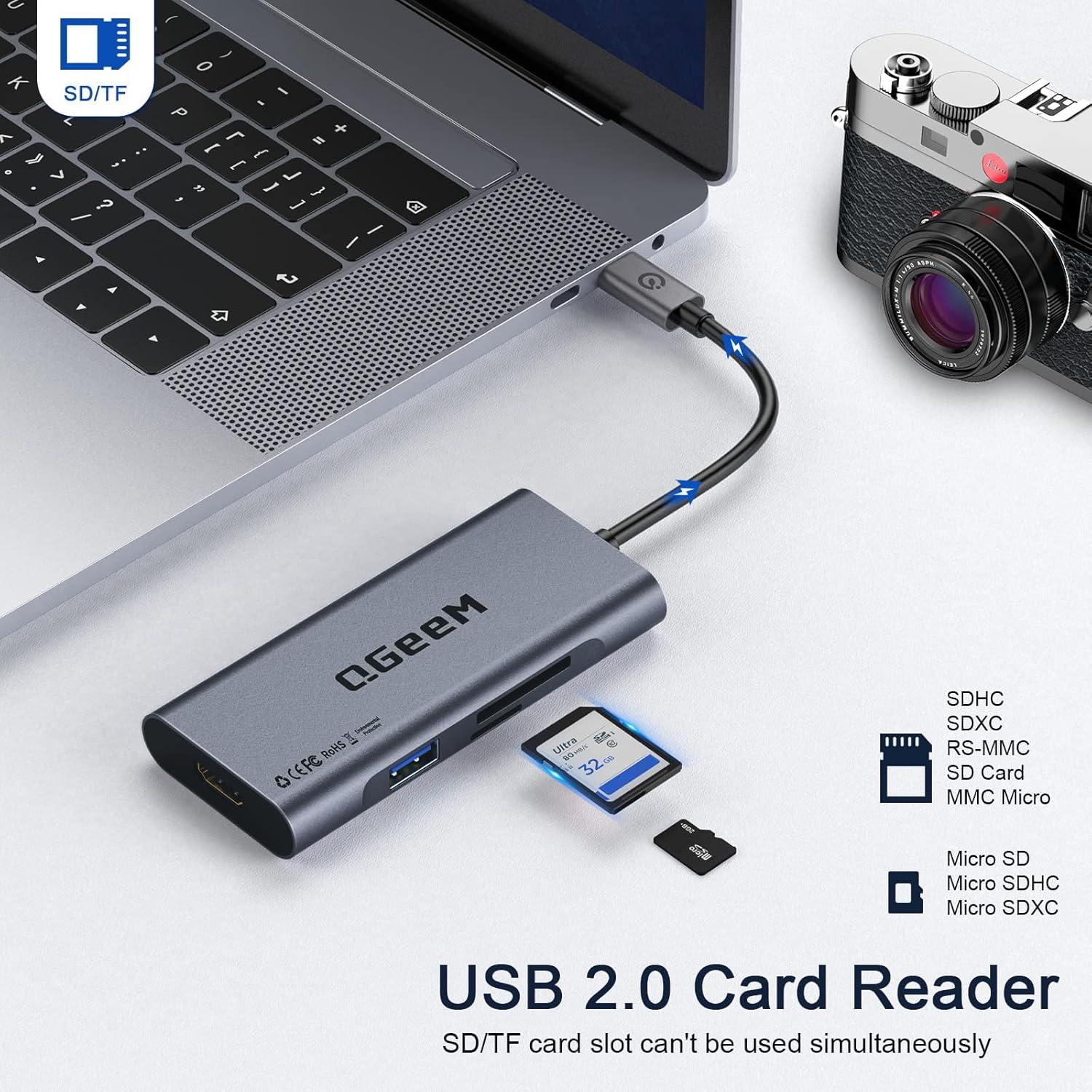 Hub USB C 7 en 1 QGeeM con HDMI 4K, 100W PD, Gris