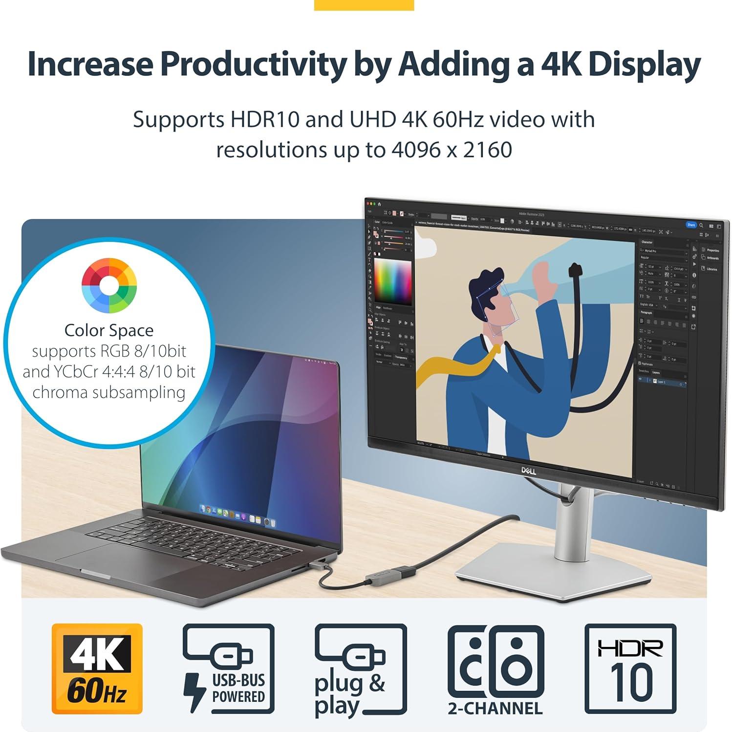 Adaptador USB-C a HDMI StarTech 4K 60Hz HDR10 Compacto
