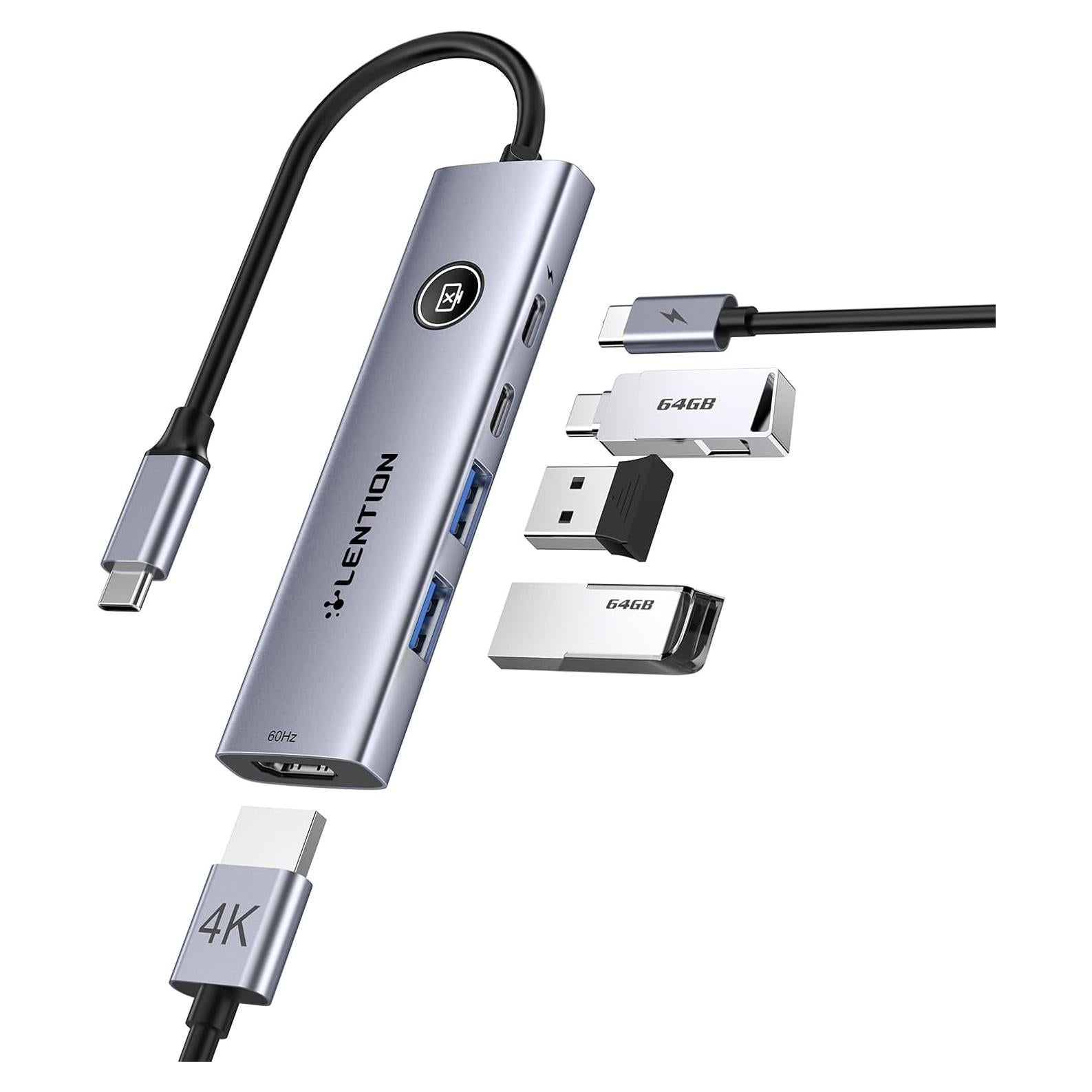 Adaptador Multiport USB C Lention CH15 - Hub 5 en 1 4K HDMI