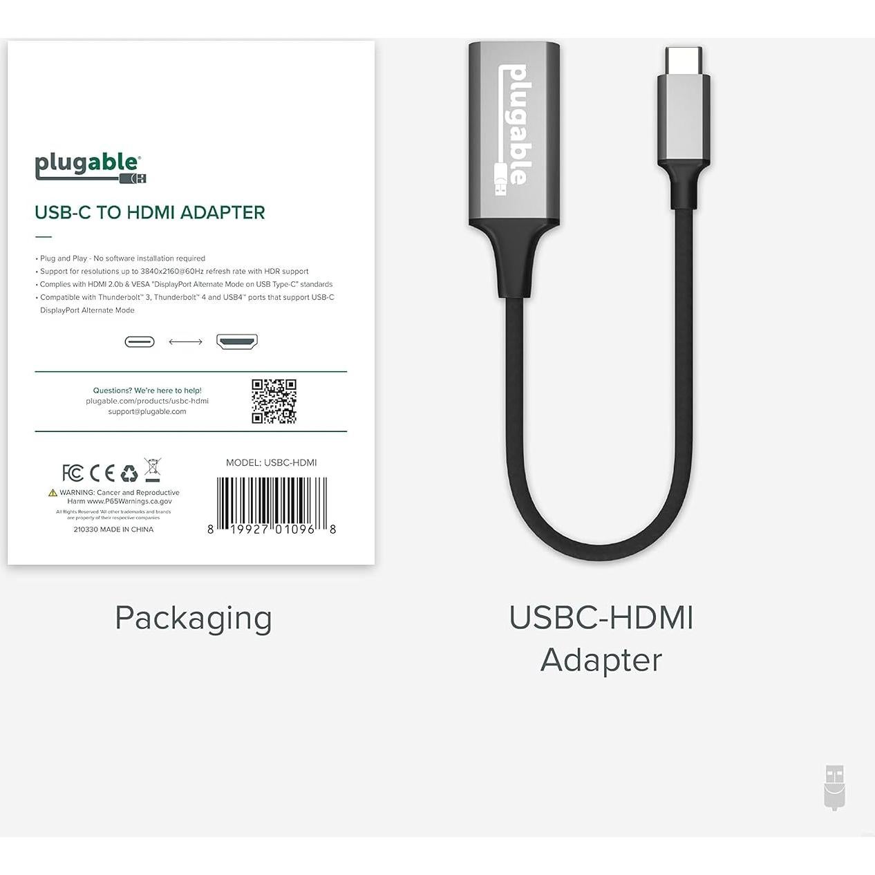 Adaptador USB-C a HDMI 4K Plugable USBC-HDMI 60Hz