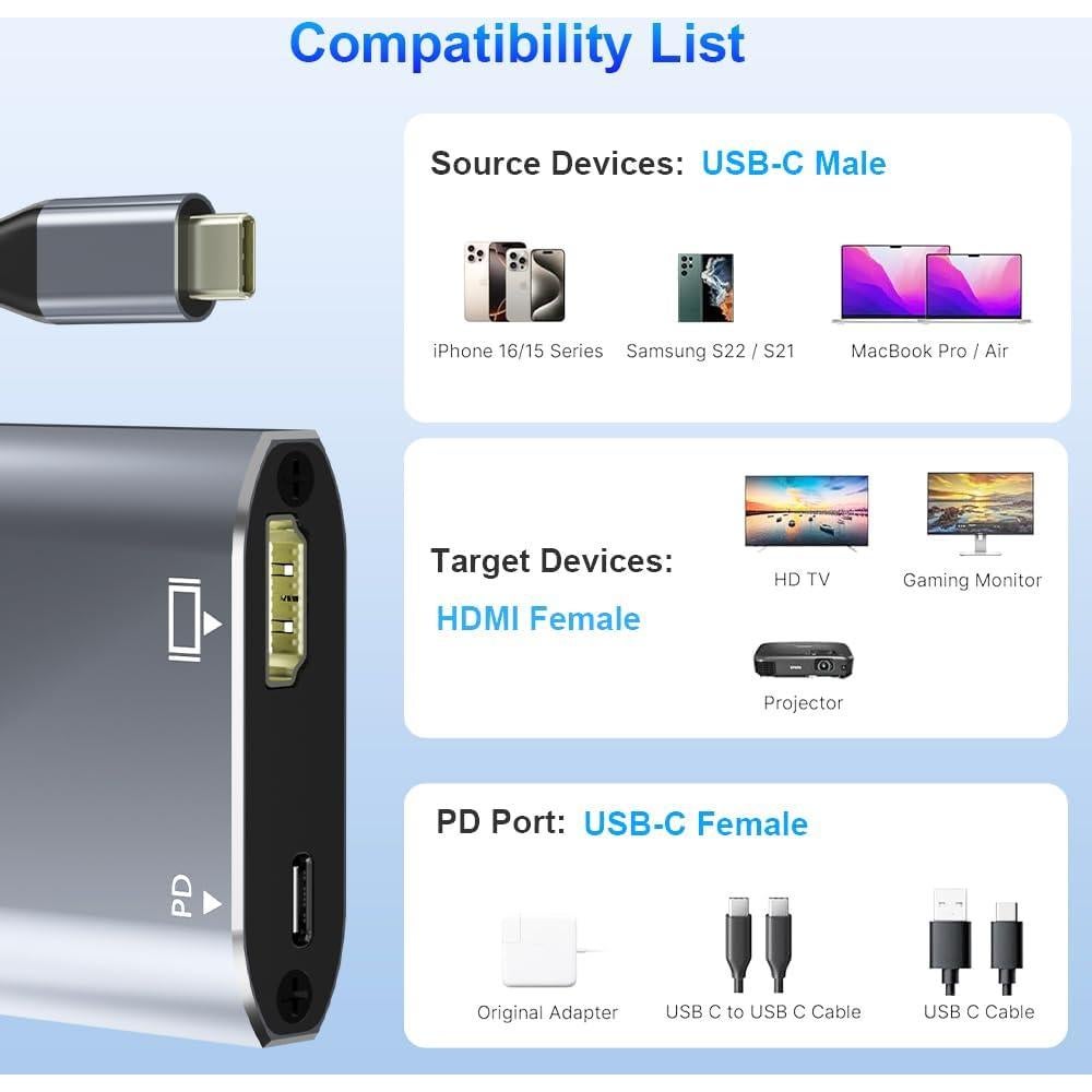 Adaptador USB C a HDMI 4K AUKOKIOULA - Compatible iPhone 15/16