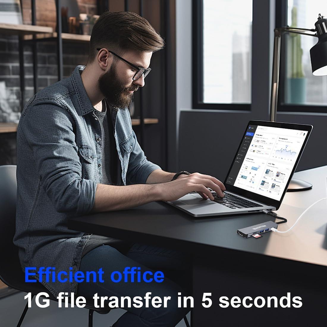 Adaptador Multiport USB C QUATYER 6 en 1 HDMI 4K 100W PD