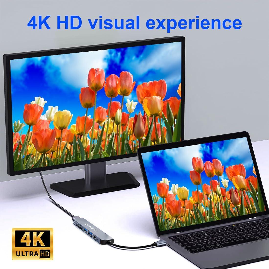 Adaptador Multiport USB C QUATYER 6 en 1 HDMI 4K 100W PD