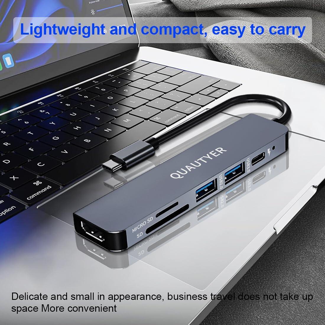 Adaptador Multiport USB C QUATYER 6 en 1 HDMI 4K 100W PD