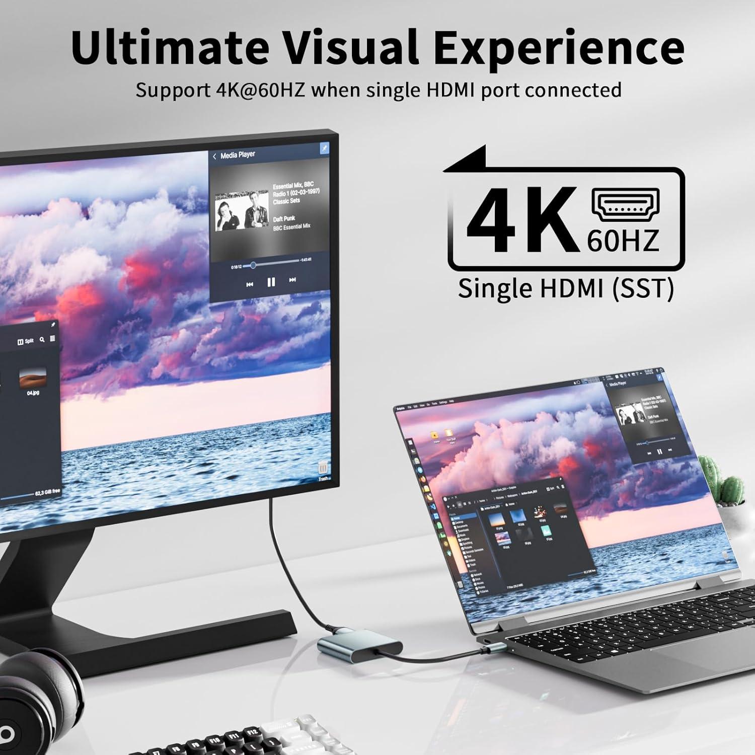 Adaptador USB C a Doble HDMI Aplimln 4K@60Hz para Laptop