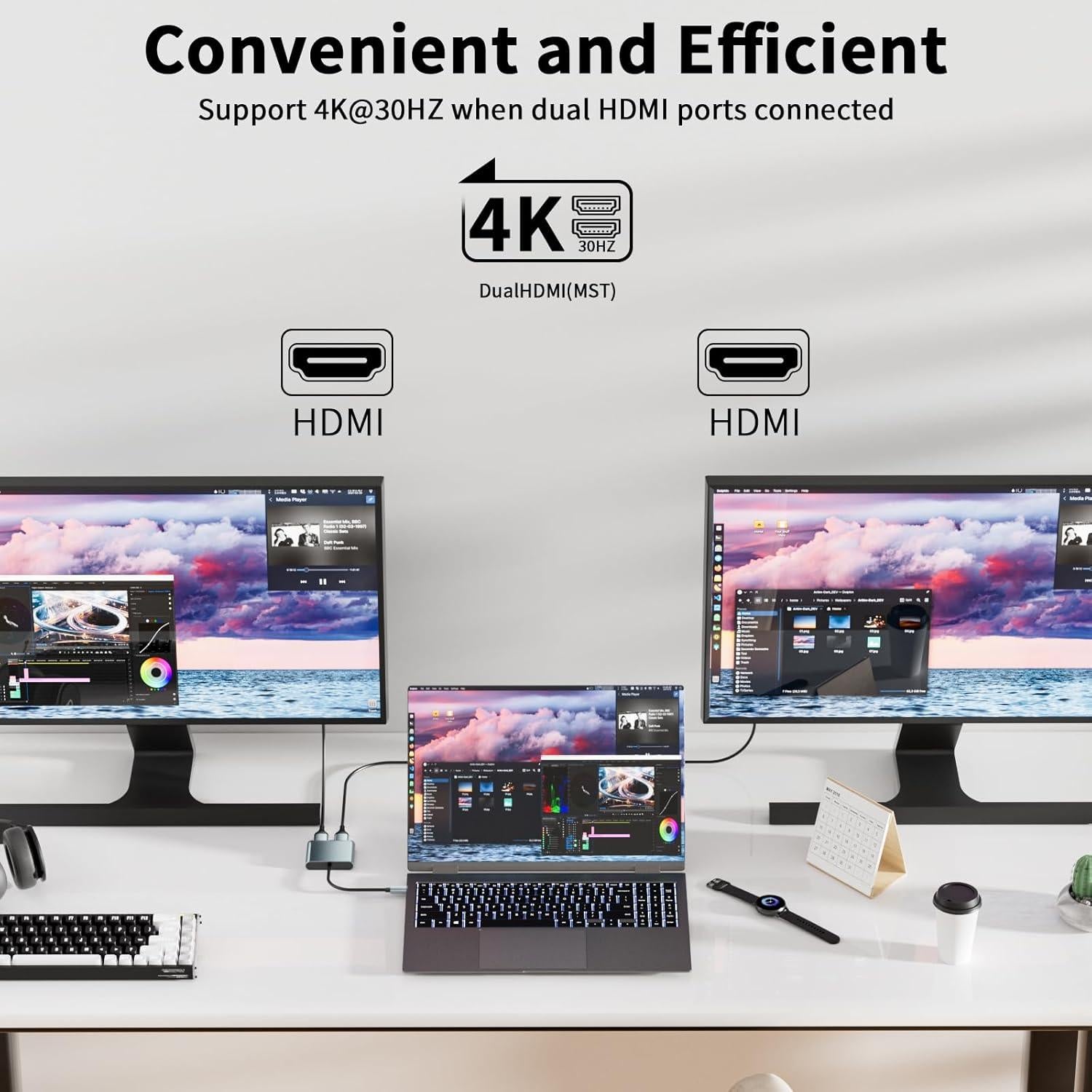 Adaptador USB C a Doble HDMI Aplimln 4K@60Hz para Laptop