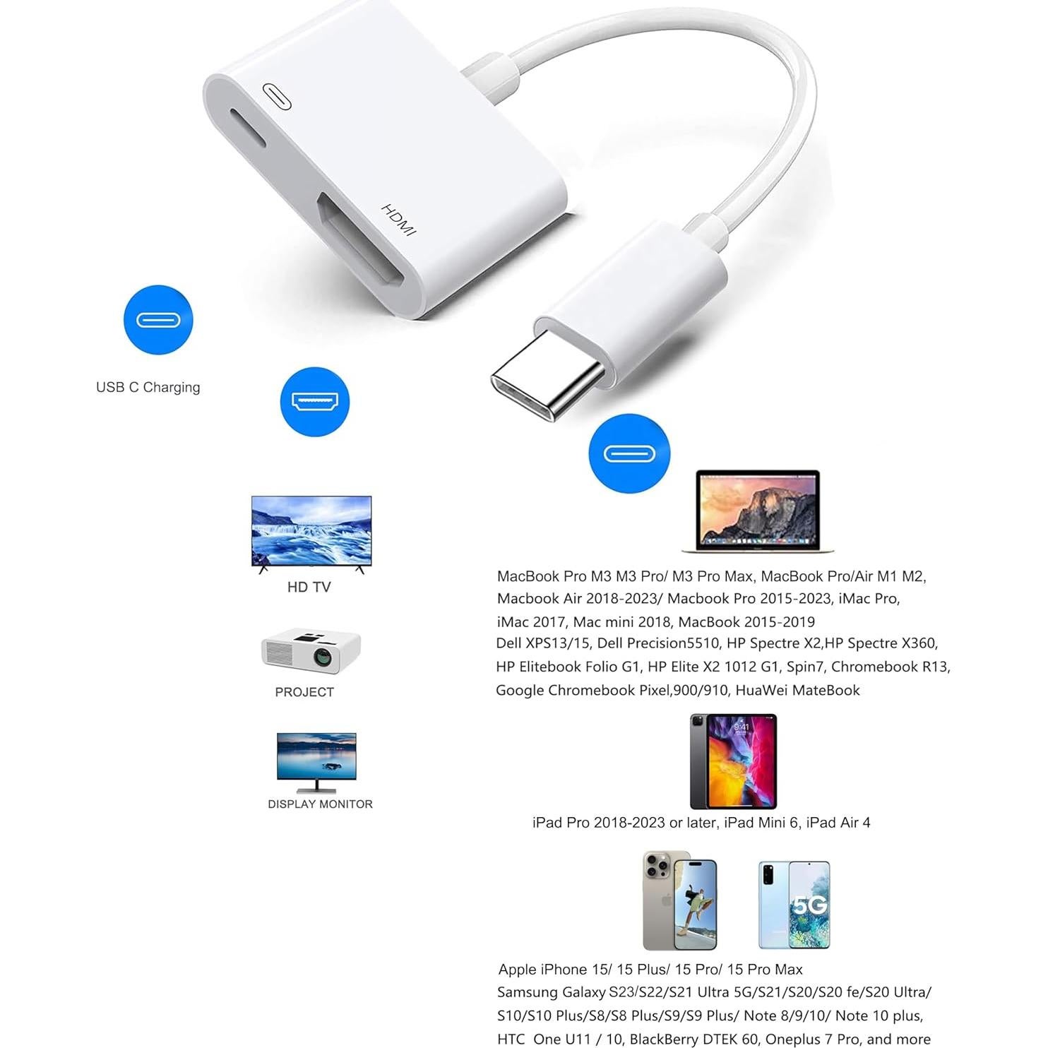 Adaptador HDMI Digital USB-C 4K Hatuge para iPhone y iPad