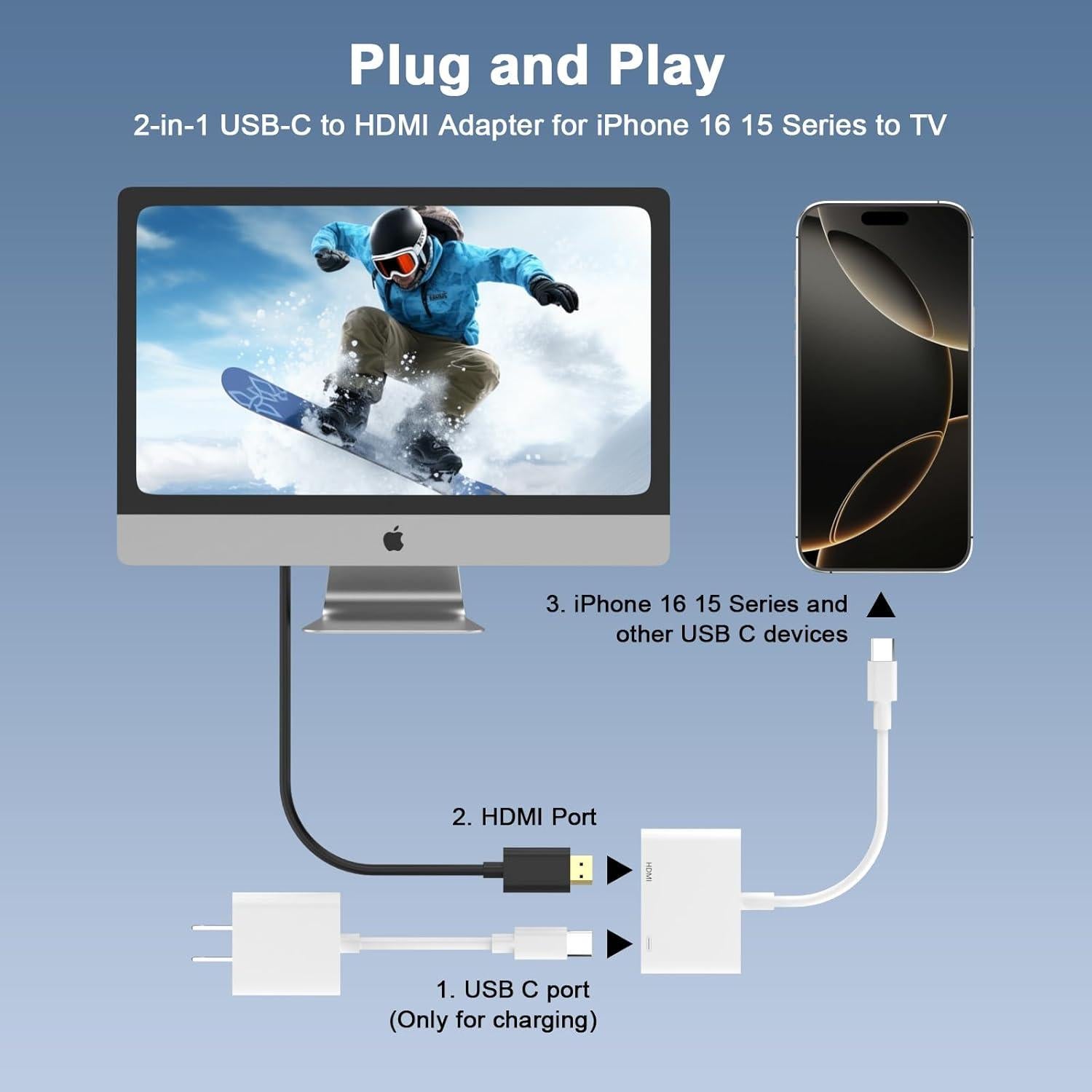 Adaptador USB-C a HDMI 4K 60Hz Apple MFi para iPhone 16/15