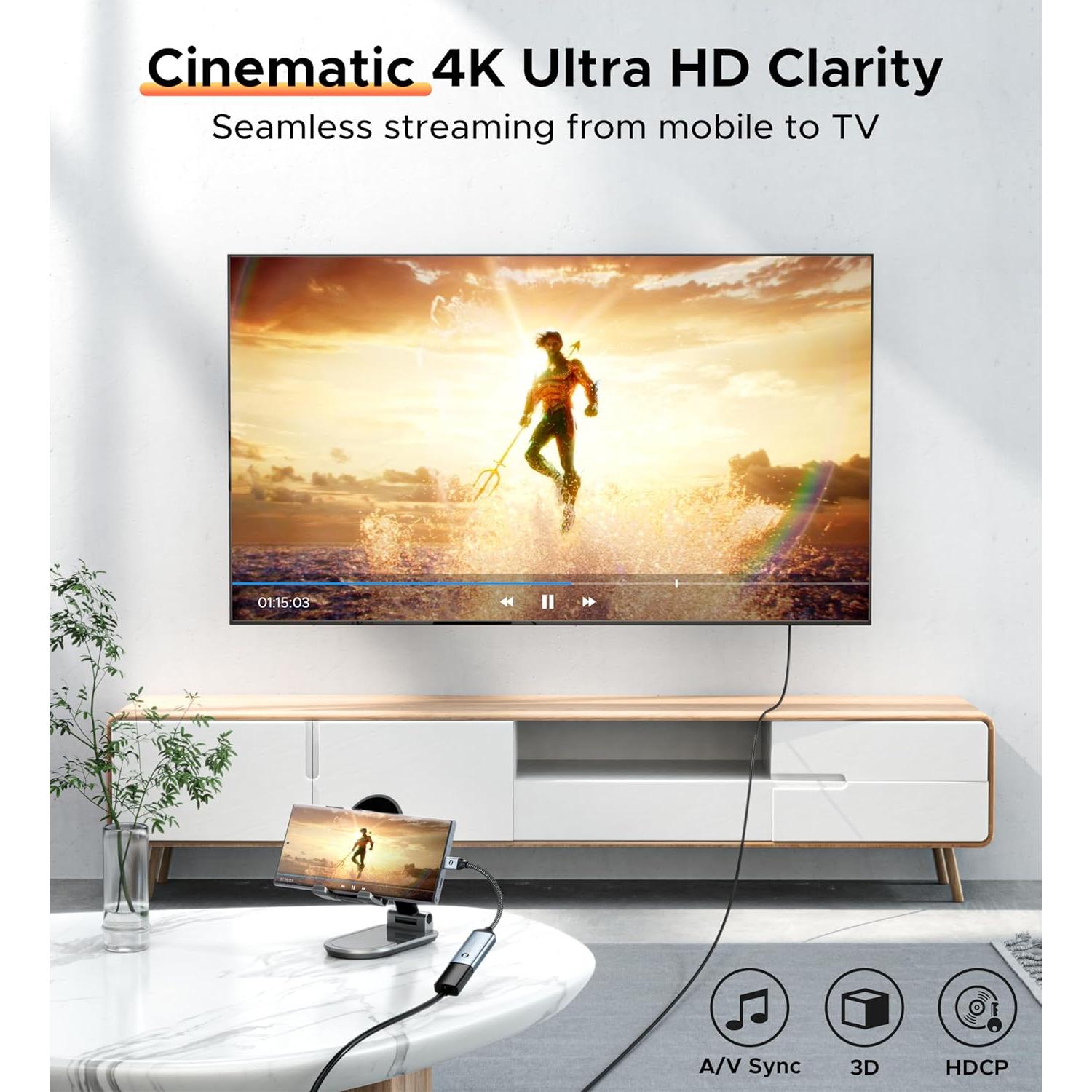 Adaptador USB C a HDMI 4K WARRKY, 30g, 11.8x8.9cm