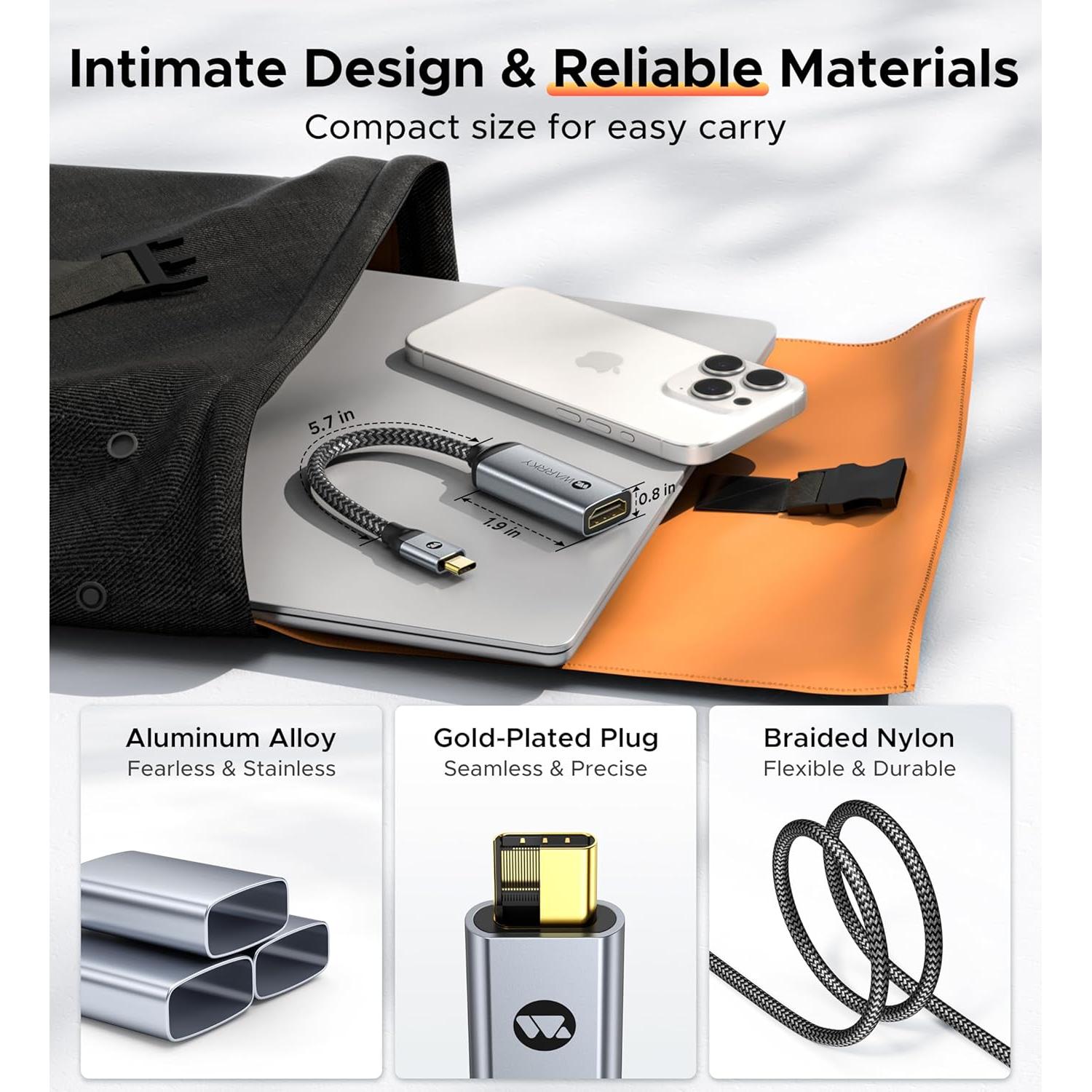 Adaptador USB C a HDMI 4K WARRKY, 30g, 11.8x8.9cm